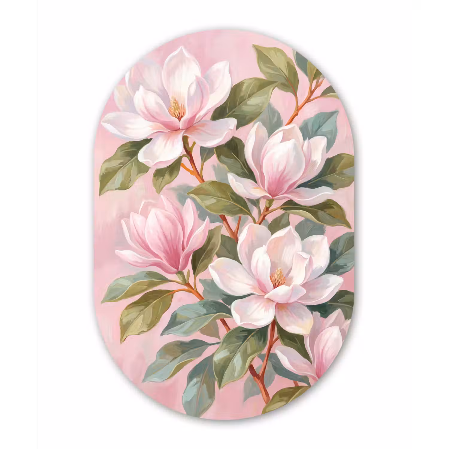 Magnolia's - Patroon - Roze Wandcirkel Ovaal Forex klein -3d