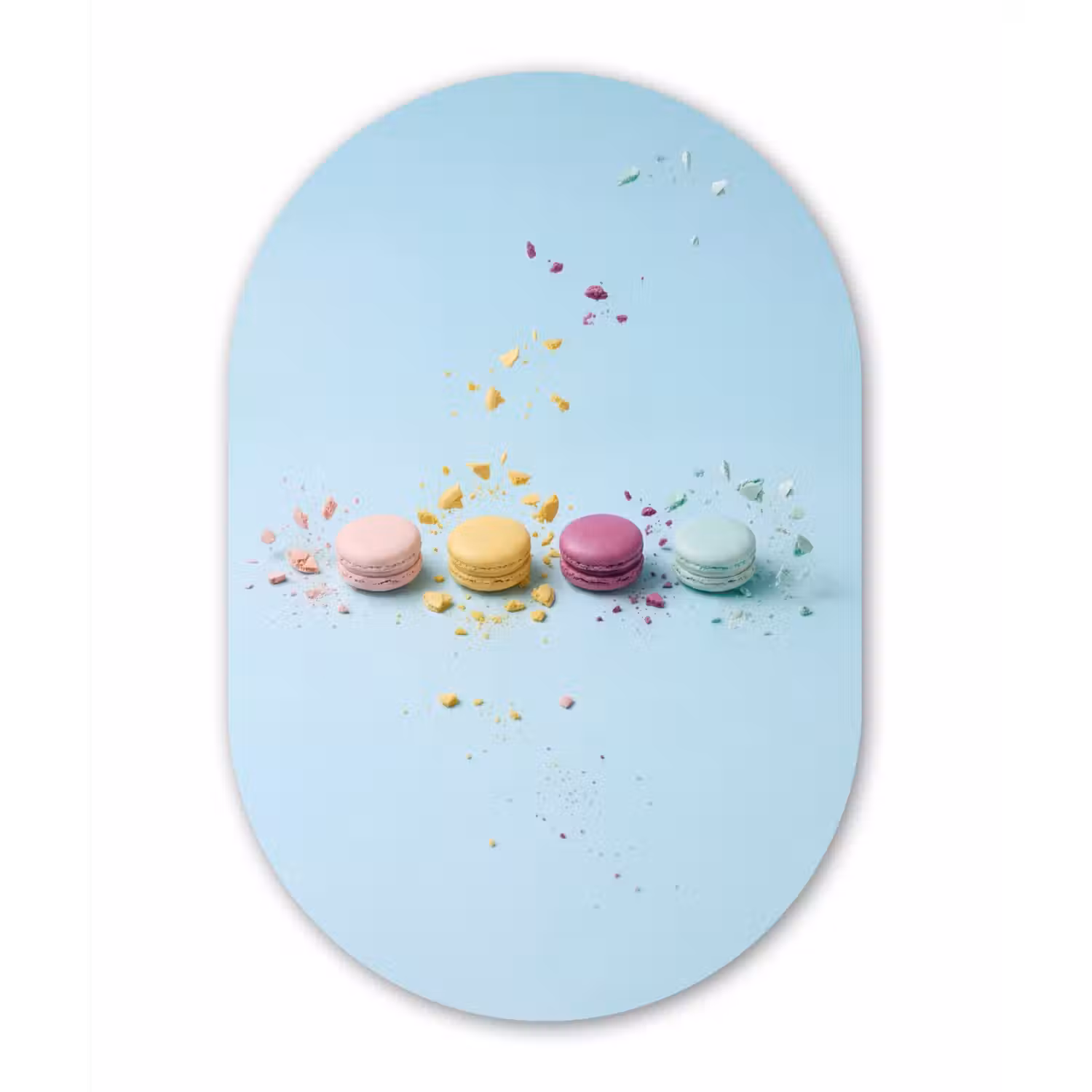 Macarons - Kleurrijk - Pastel Wandcirkel Ovaal Forex klein -3d