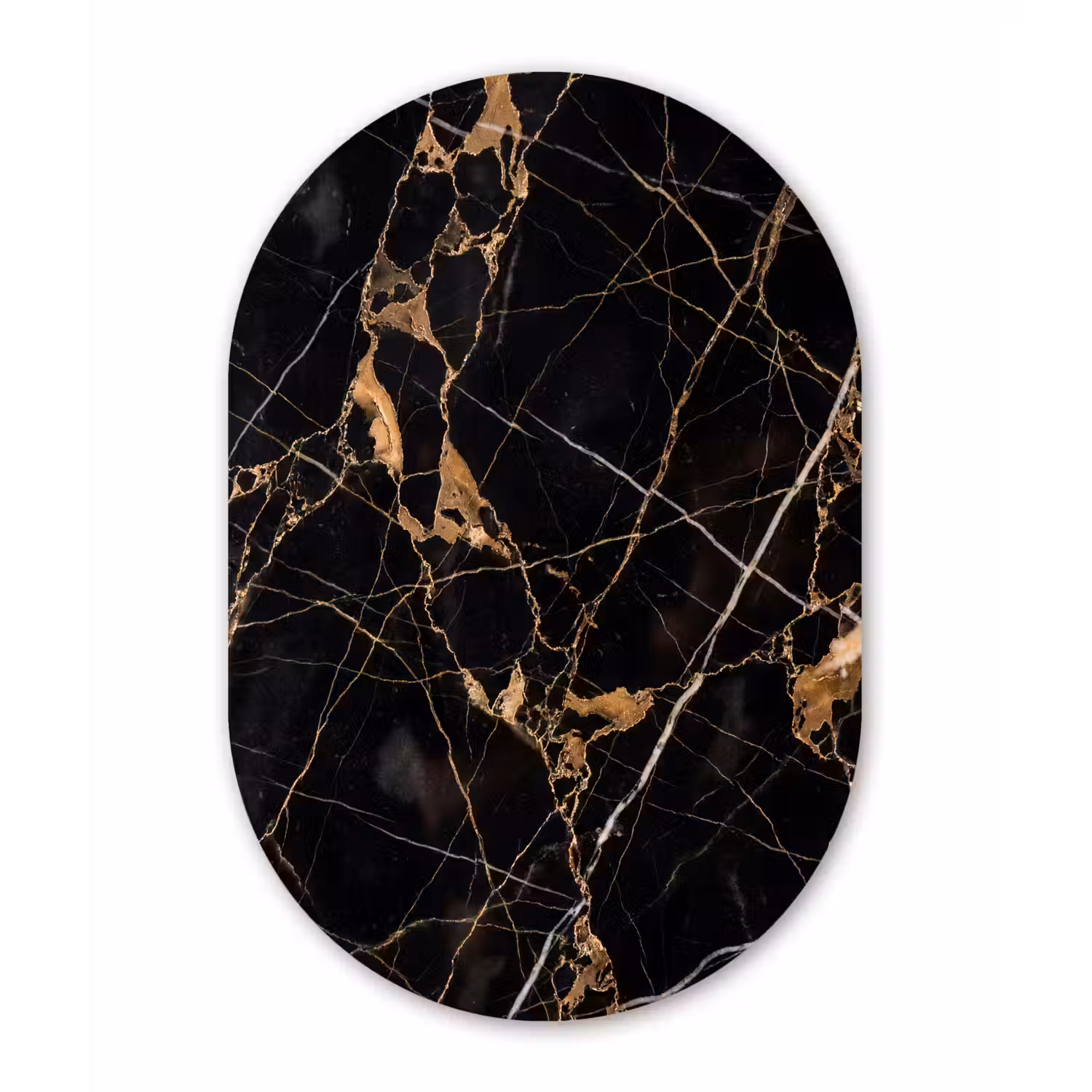 Marmer - Goud - Abstract - Zwart Wandcirkel Ovaal Forex klein -3d