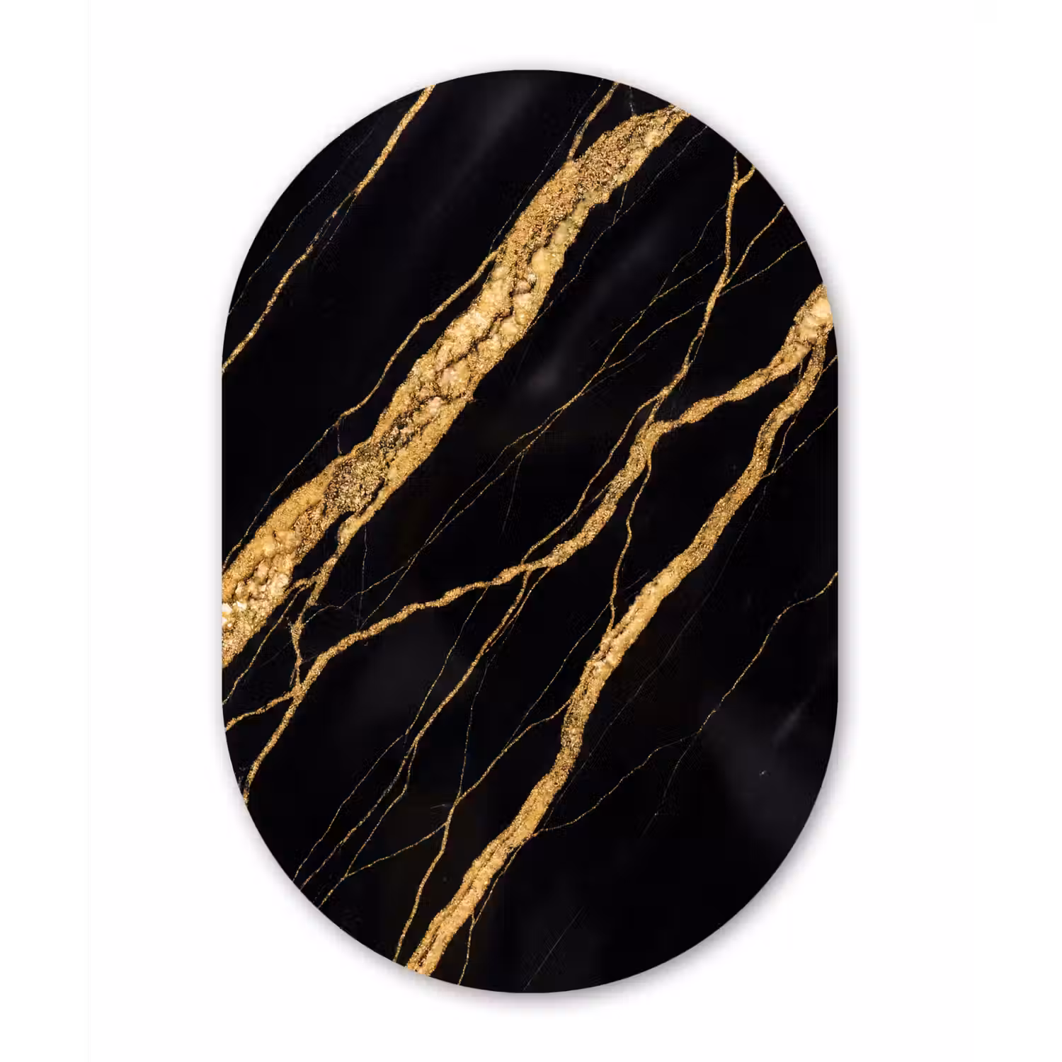 Marmer - Goud - Textuur - Abstract - Zwart Wandcirkel Ovaal Forex klein -3d