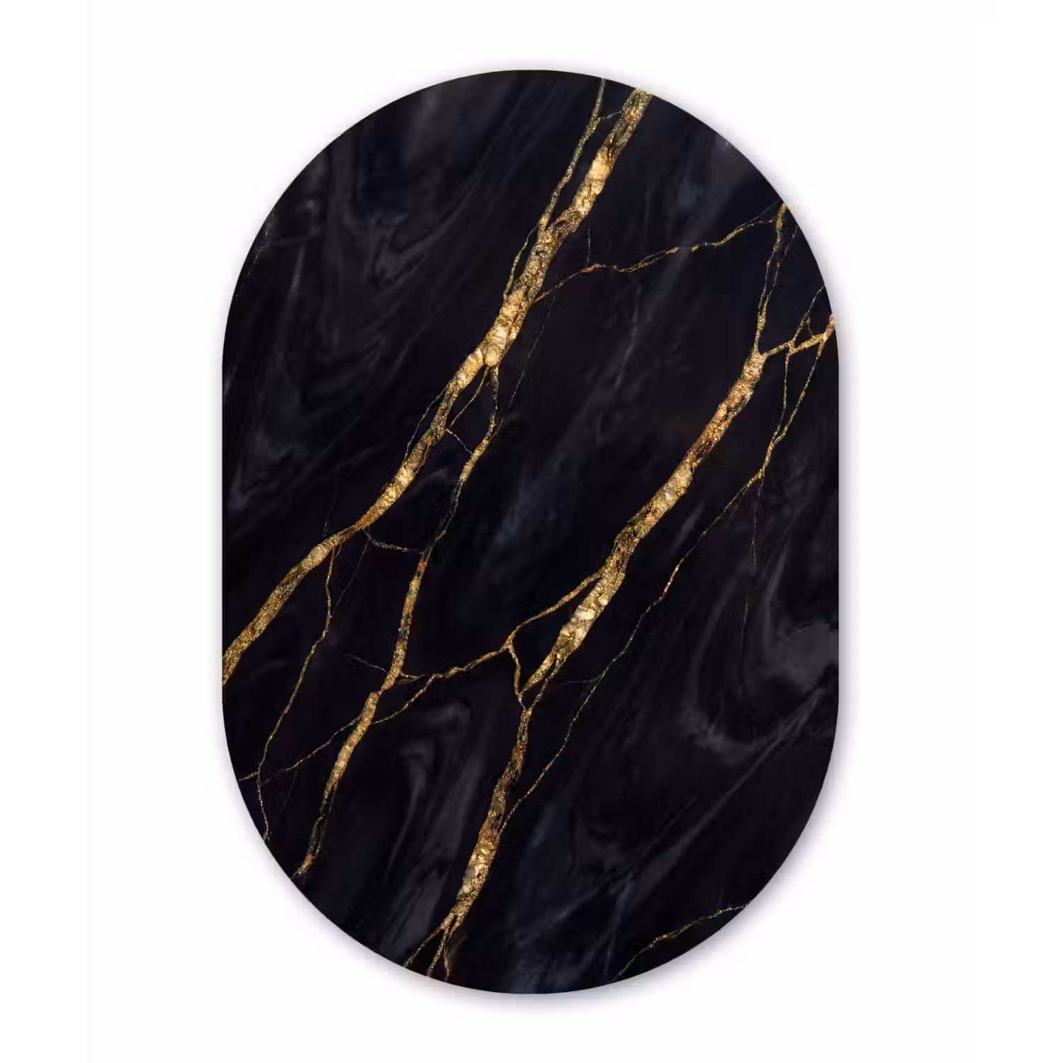 Marmer - Gouden aders - Abstract - Zwart Wandcirkel Ovaal Forex klein -3d