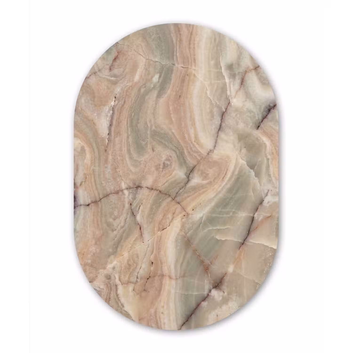 Marmer - Patroon - Abstract - Beige - Groen Wandcirkel Ovaal Forex klein -3d