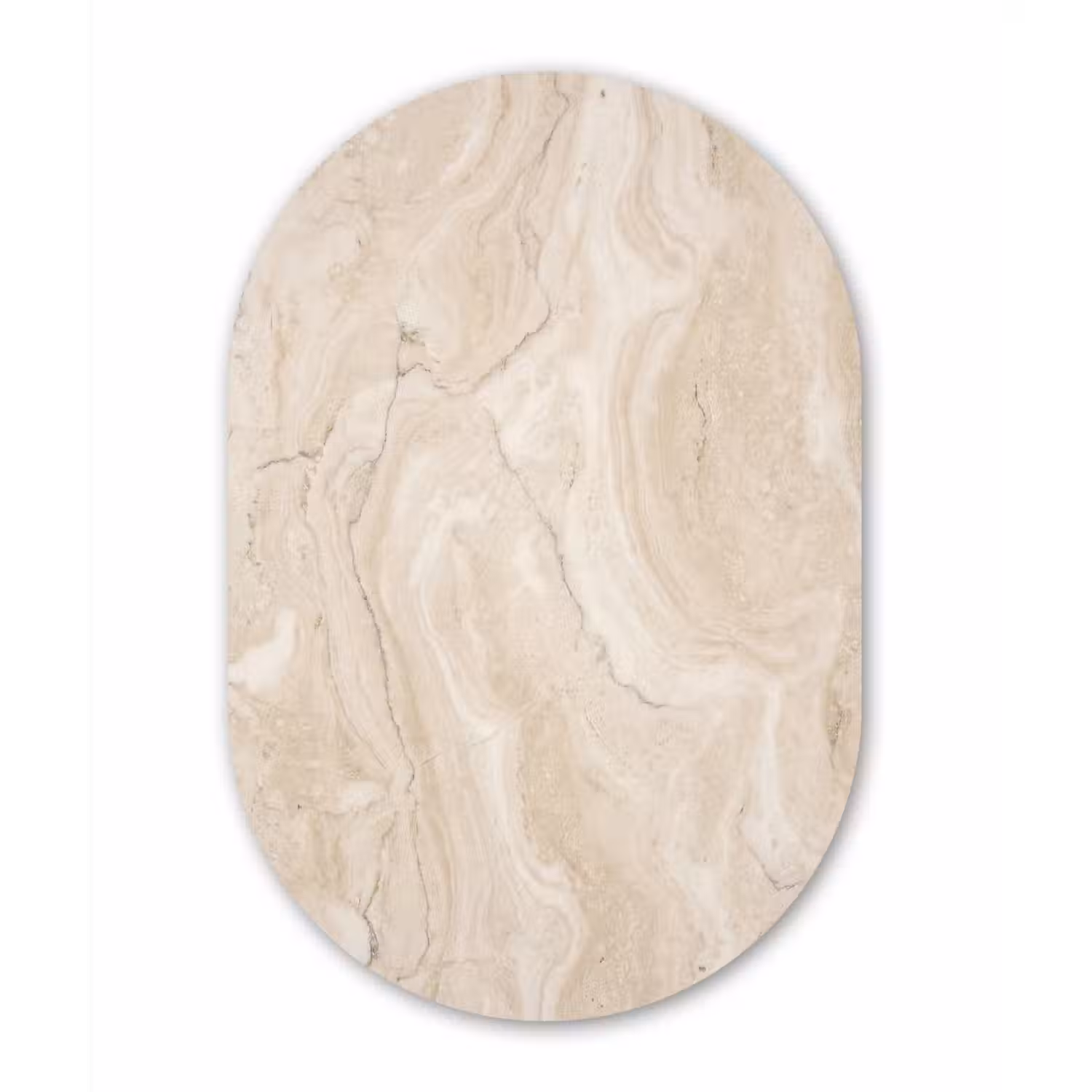 Marmer - Patroon - Beige - Steen - Abstract Wandcirkel Ovaal Forex klein -3d