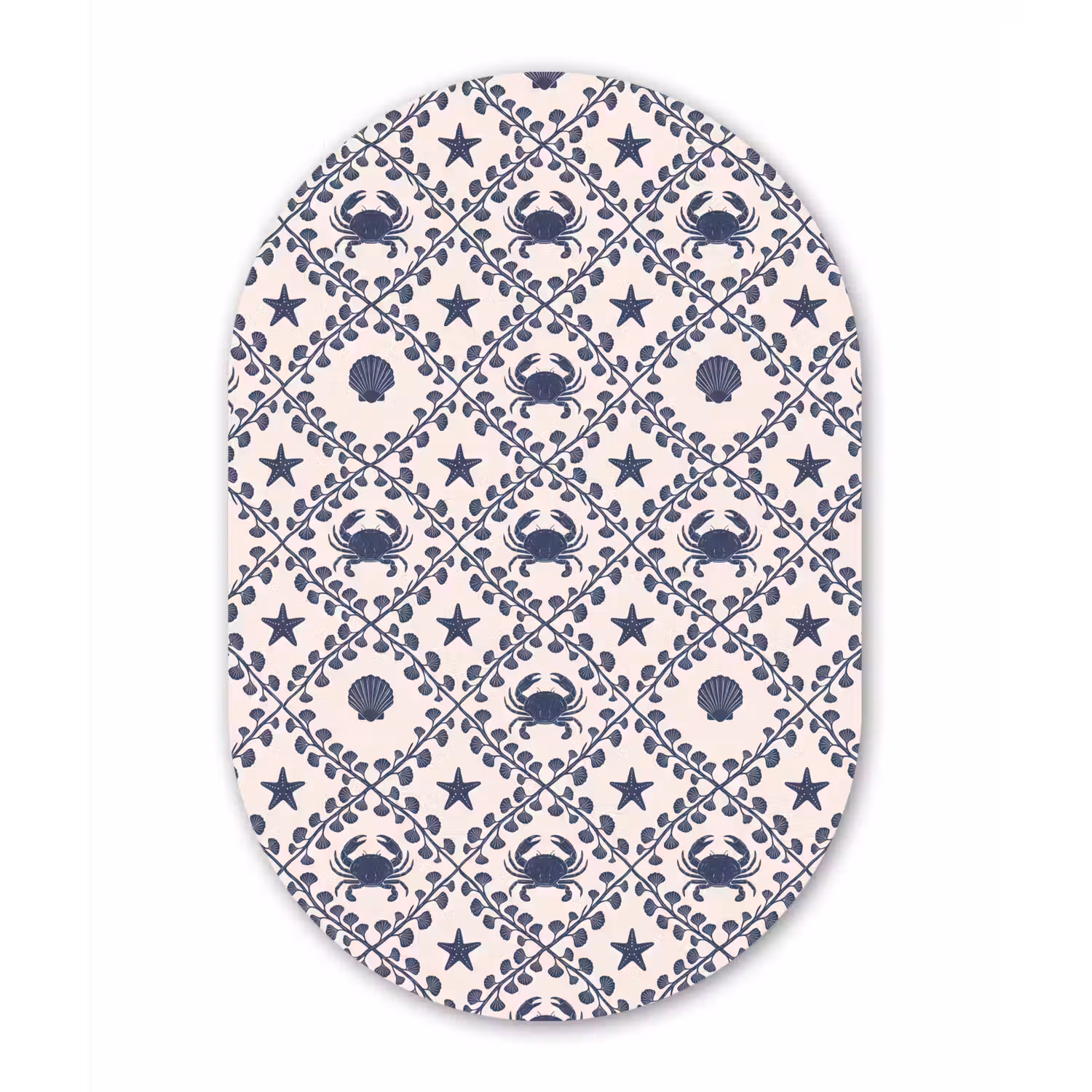 Zee - Krab - Zeester - Patroon - Blauw Wandcirkel Ovaal Forex klein -3d