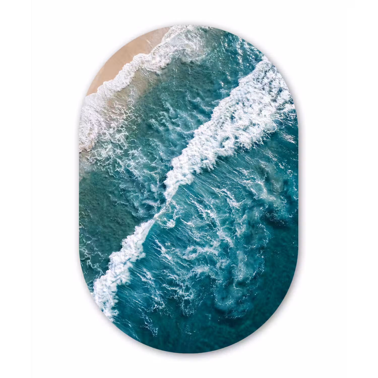 Zee - Strand - Golven - Natuur - Blauw Wandcirkel Ovaal Forex klein -3d