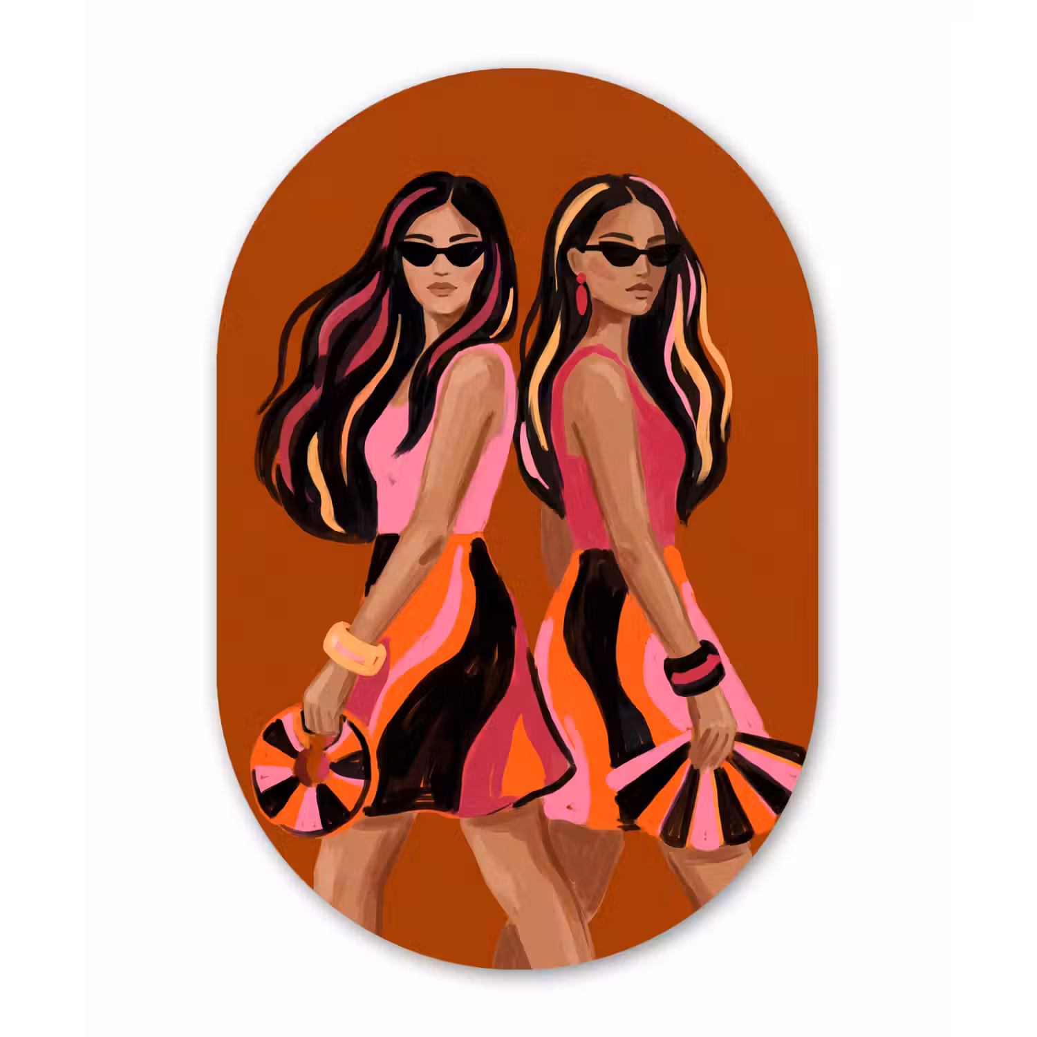 Mensen - Duo - Mode - Illustratie - Kleurrijk Wandcirkel Ovaal Forex klein -3d