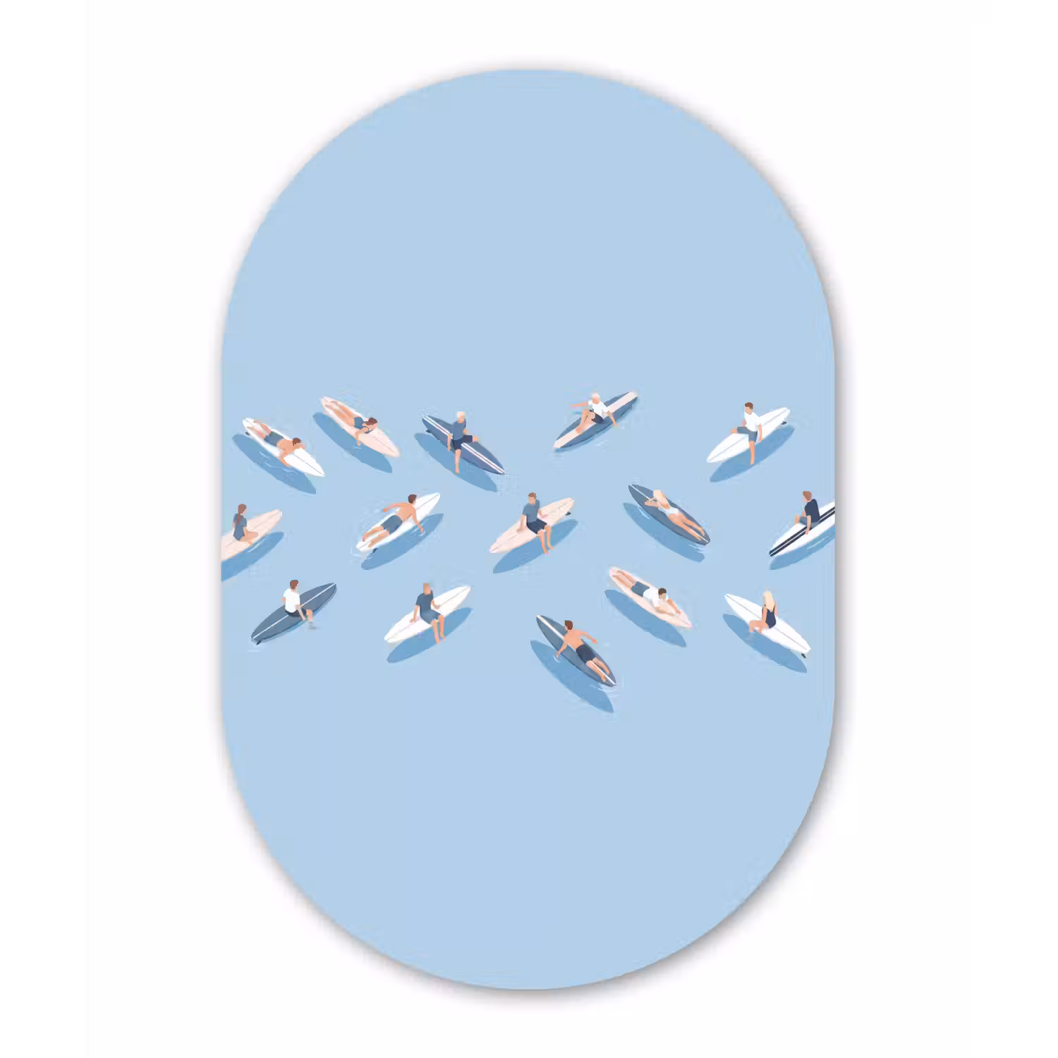 Mensen - Surfen - Water - Zomer - Illustratie Wandcirkel Ovaal Forex klein -3d