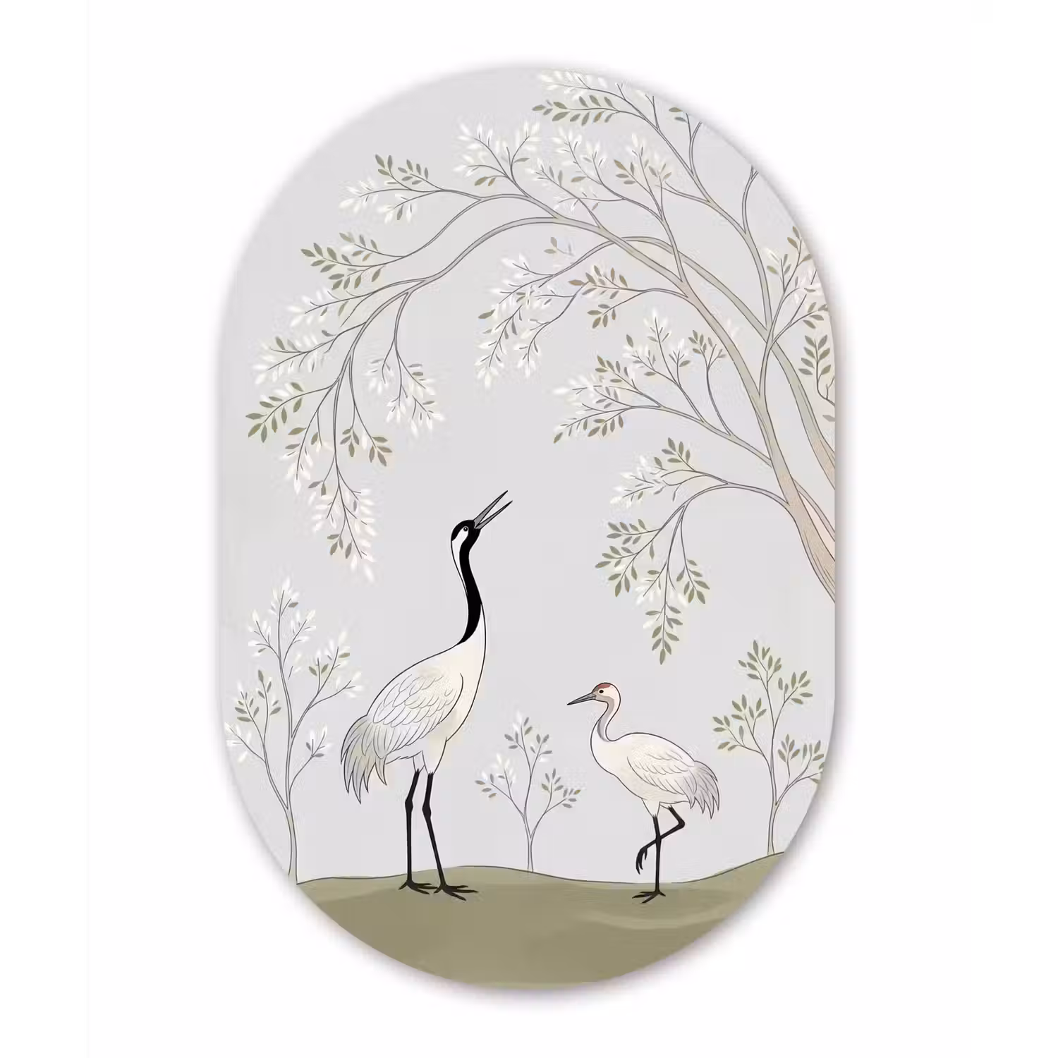 Minimalistisch - Kraanvogels - Blauw Wandcirkel Ovaal Forex klein -3d