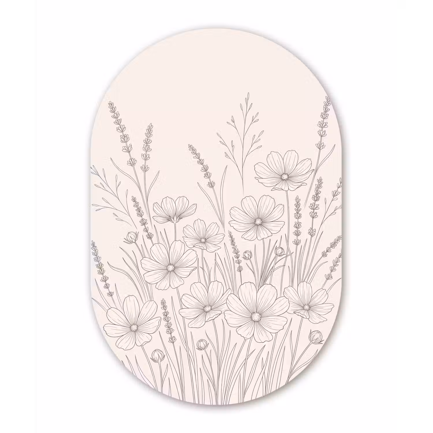 Minimalistisch - Modern - Bloemen - Beige Wandcirkel Ovaal Forex klein -3d