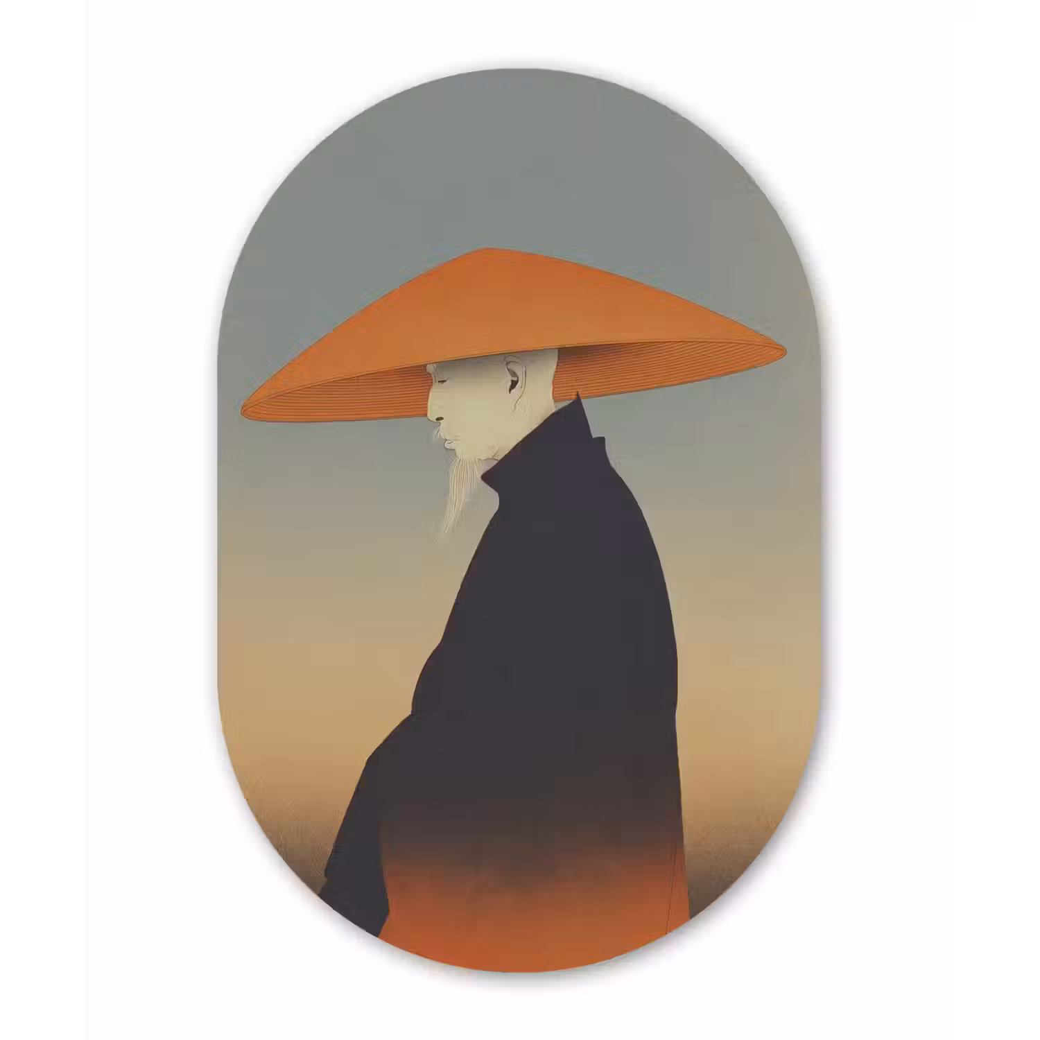 Minimalistisch - Silhouet - Oranje Wandcirkel Ovaal Forex klein -3d