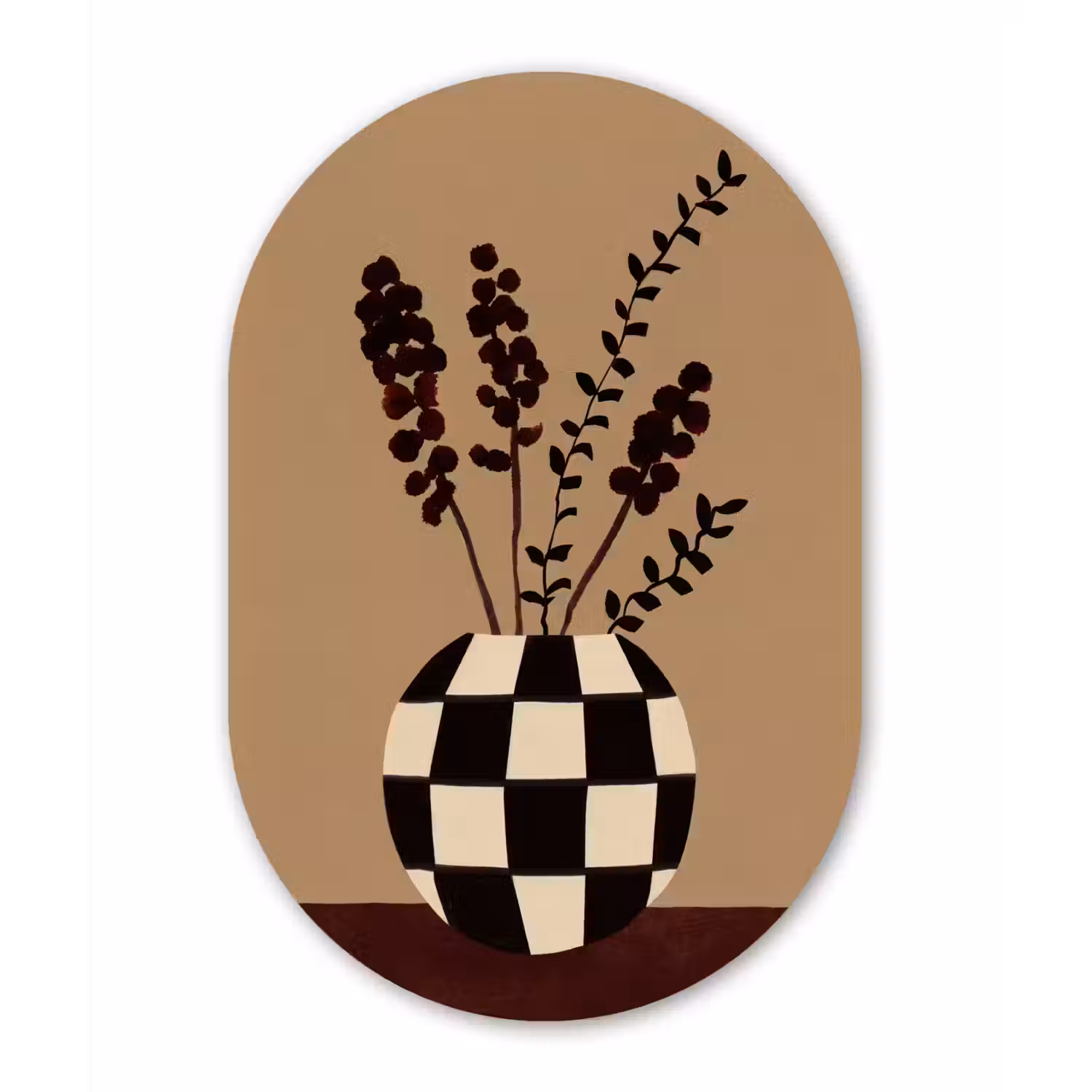 Minimalistisch - Vaas - Bloemen - Bruin Wandcirkel Ovaal Forex klein -3d