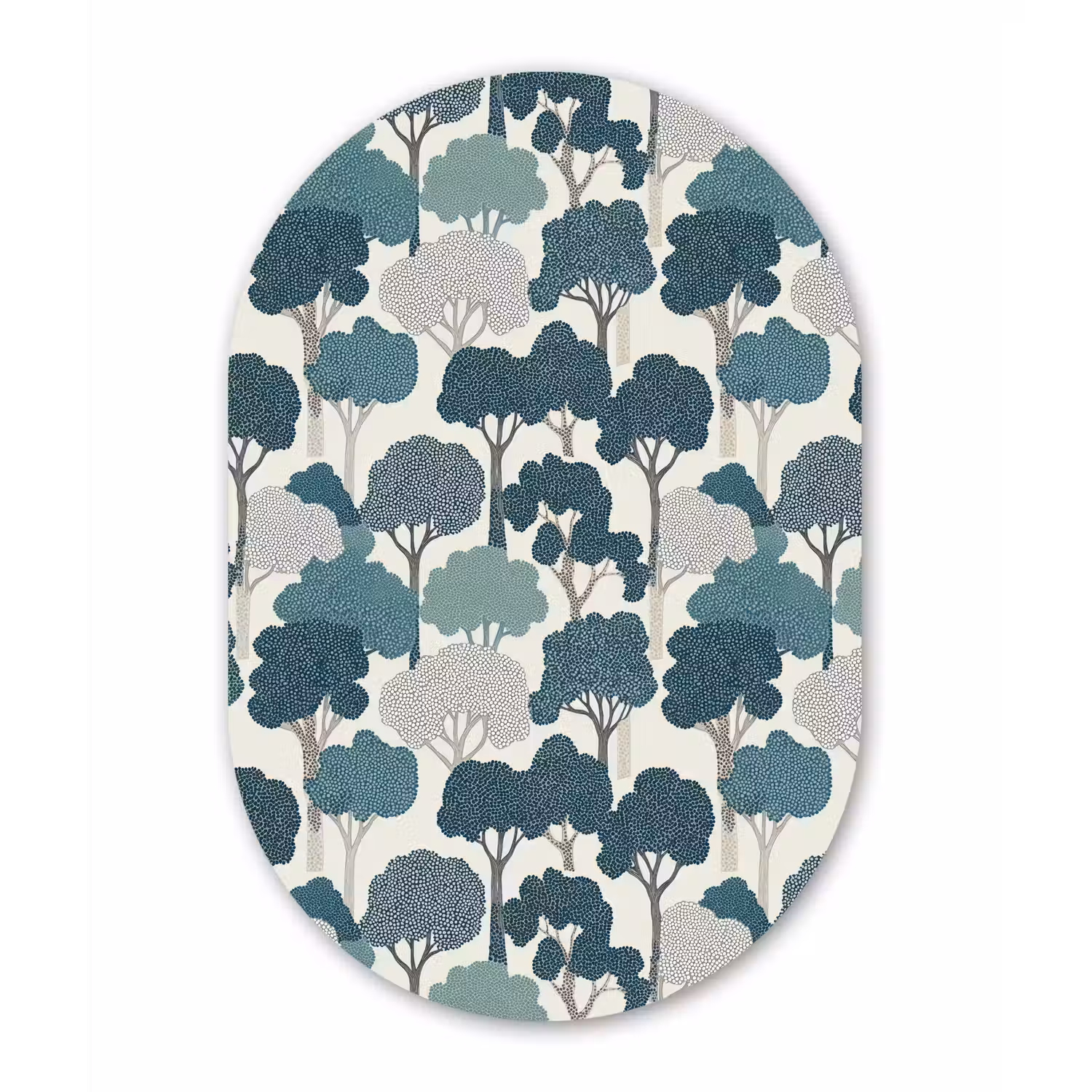 Modern - Bomen - Bos - Patroon - Blauw Wandcirkel Ovaal Forex klein 630 -3d