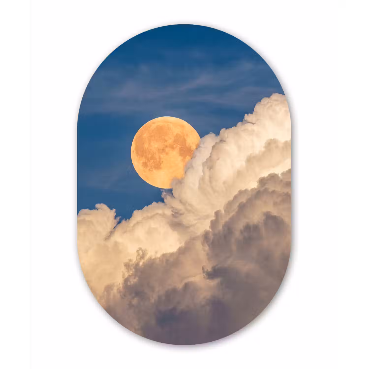 Maan - Wolken - Natuur - Oranje Wandcirkel Ovaal Forex klein -3d