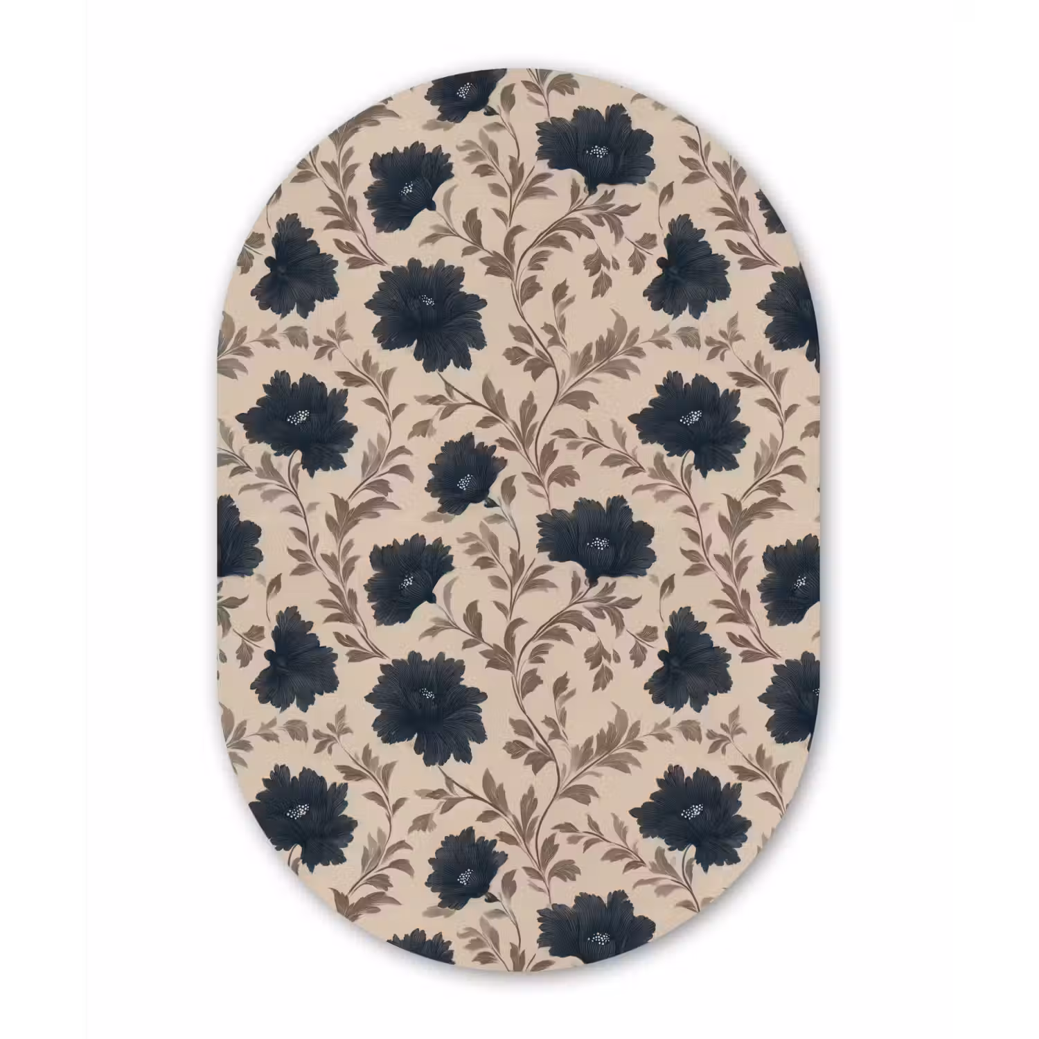 Motief - Bloemen - Zwart - Beige Wandcirkel Ovaal Forex klein 630 -3d