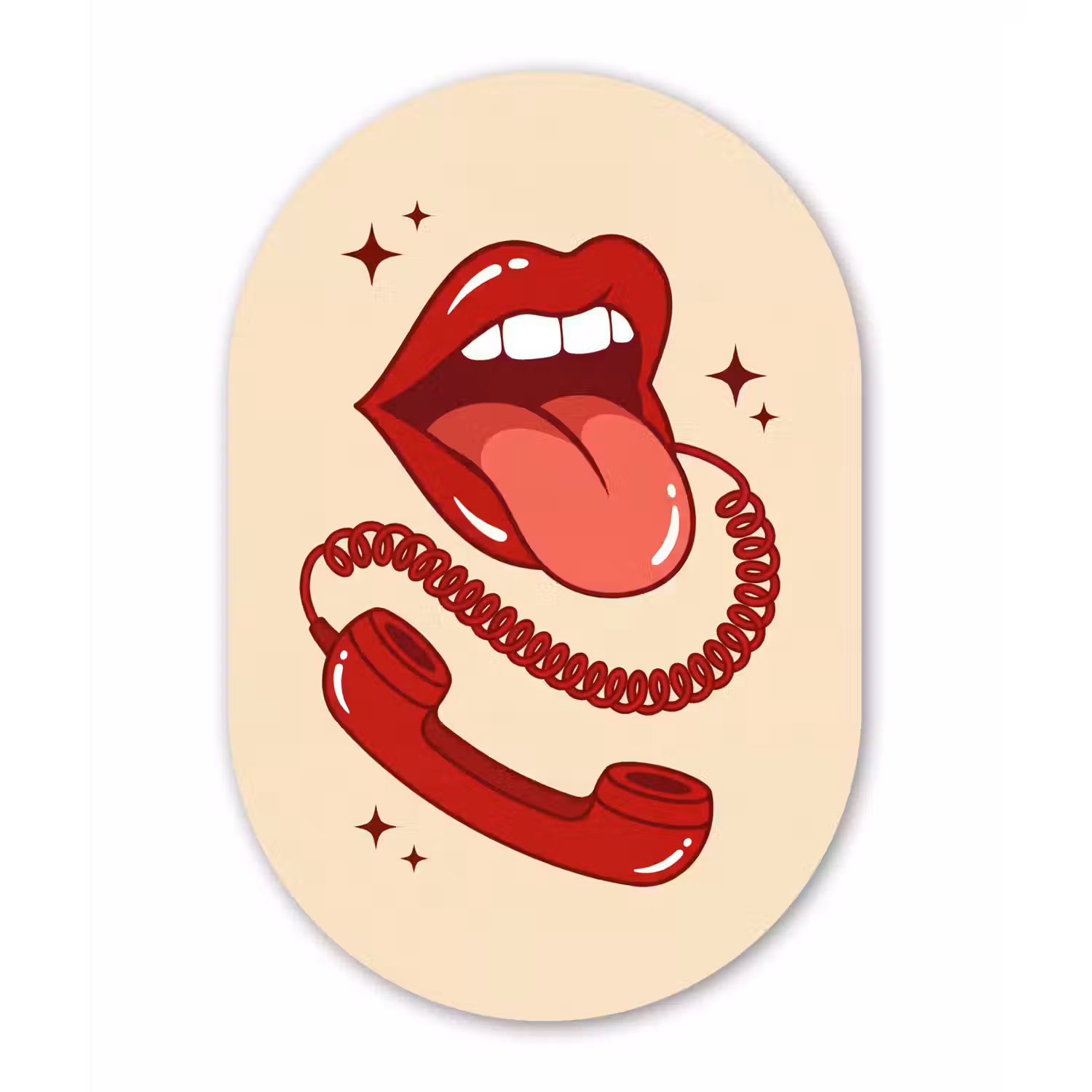 Mond - Telefoon - Popart - Rood - Illustratie Wandcirkel Ovaal Forex klein -3d