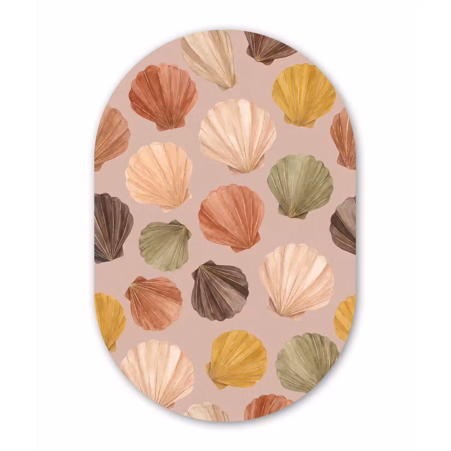 Schelp - Patroon - Zee - Aquarel - Aardetinten Wandcirkel Ovaal Forex klein -3d