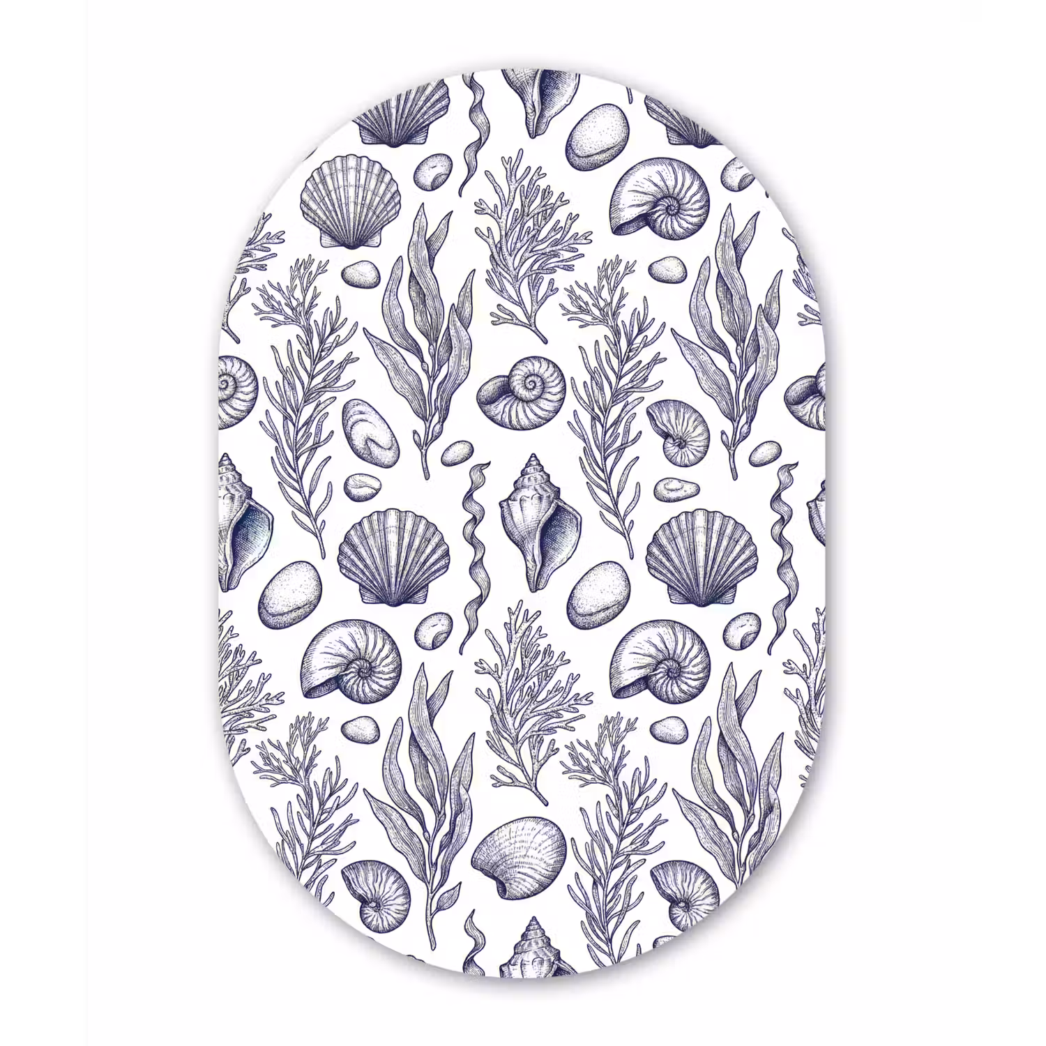Schelpen - Zeewier - Oceaan - Illustratie - Blauw Wandcirkel Ovaal Forex klein -3d