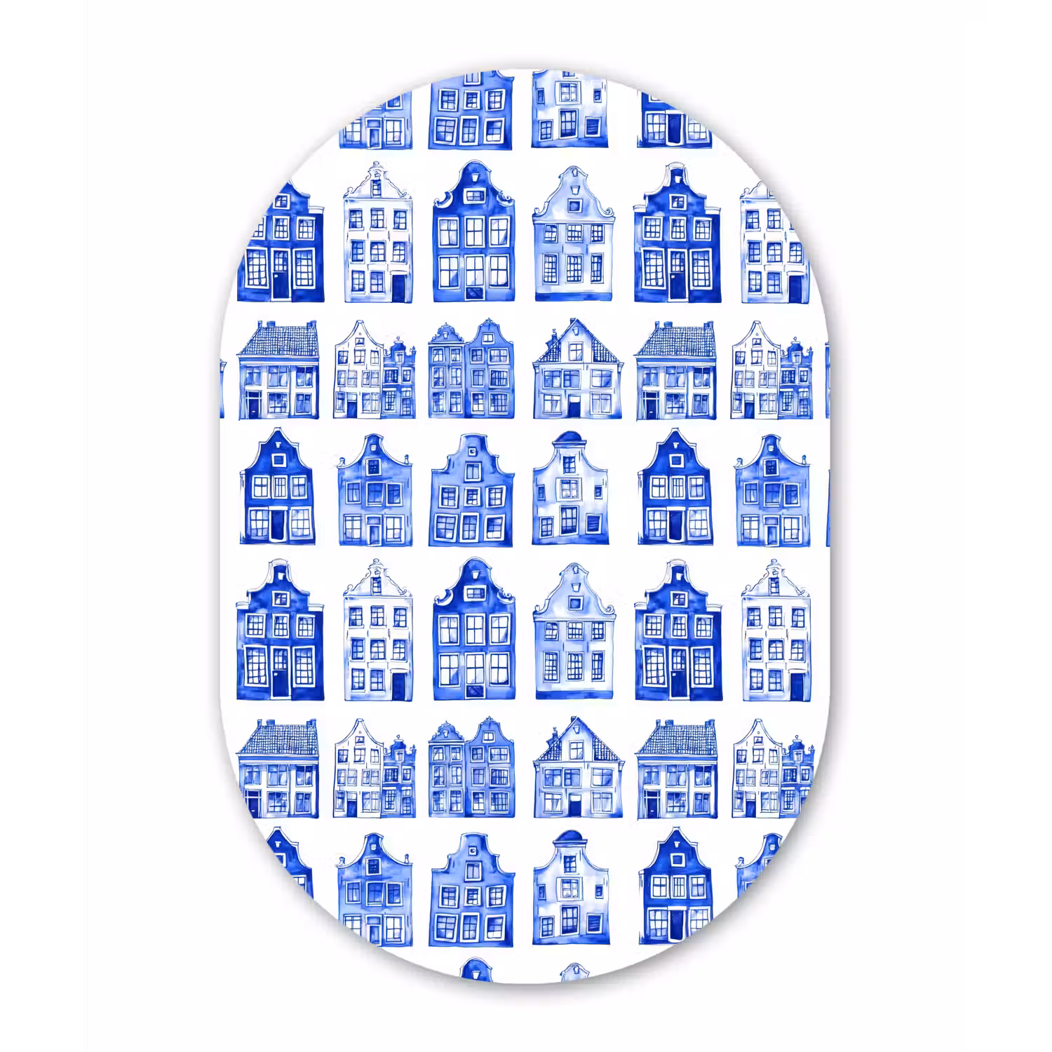 Patroon - Huizen - Blauw Wandcirkel Ovaal Forex klein 630 -3d