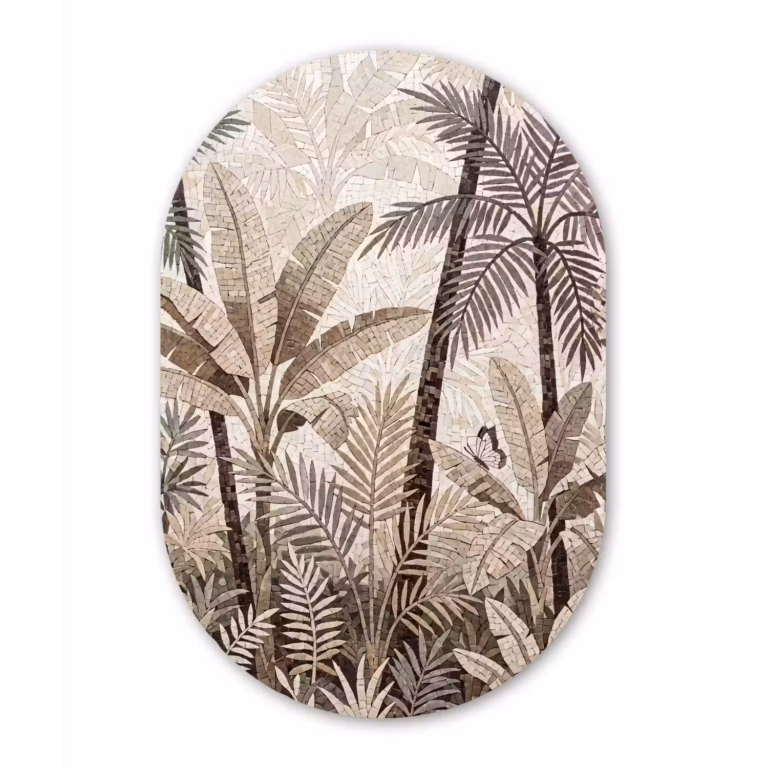 Natuur - Bladeren - Landschap - Mozaïek - Beige Wandcirkel Ovaal Forex klein -3d