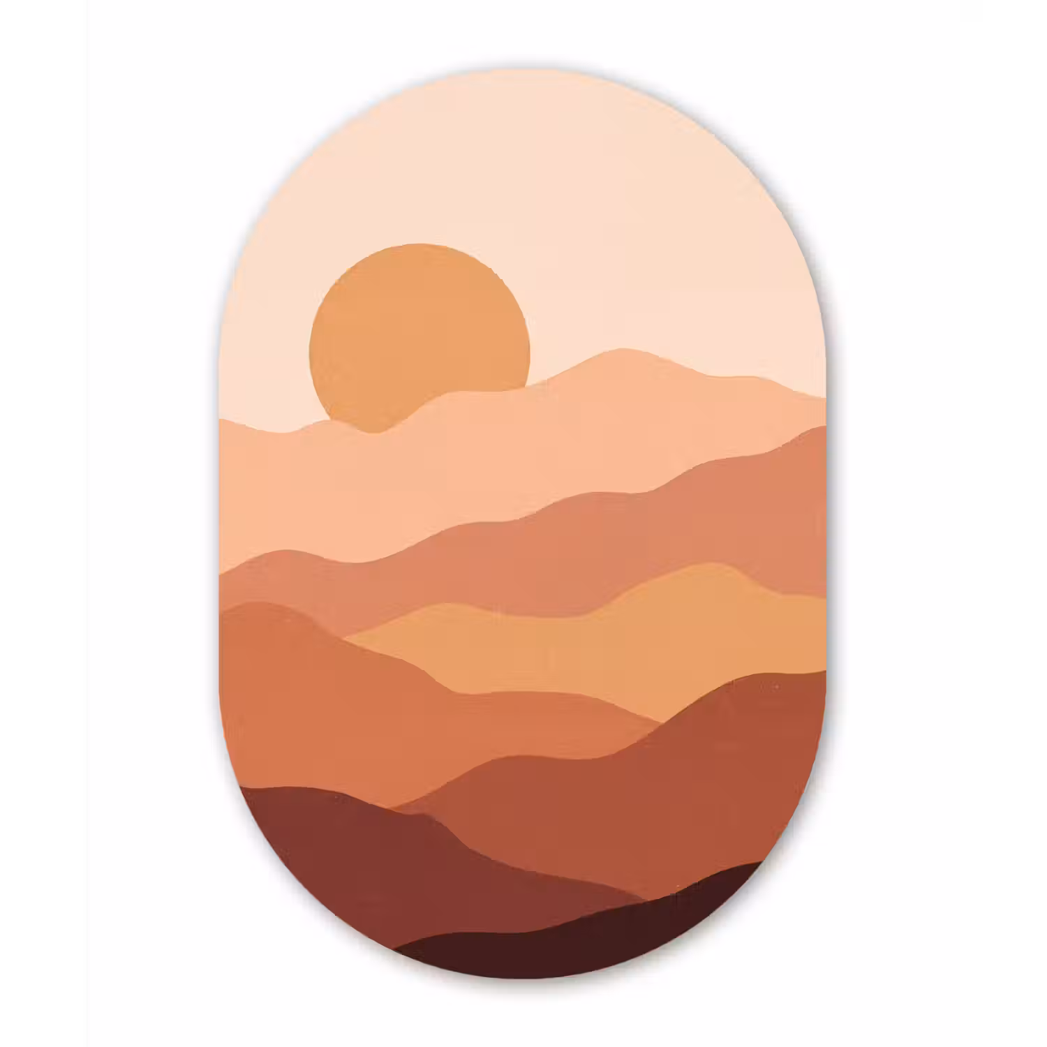 Natuur - Heuvels - Abstract - Modern - Oranje Wandcirkel Ovaal Forex klein -3d