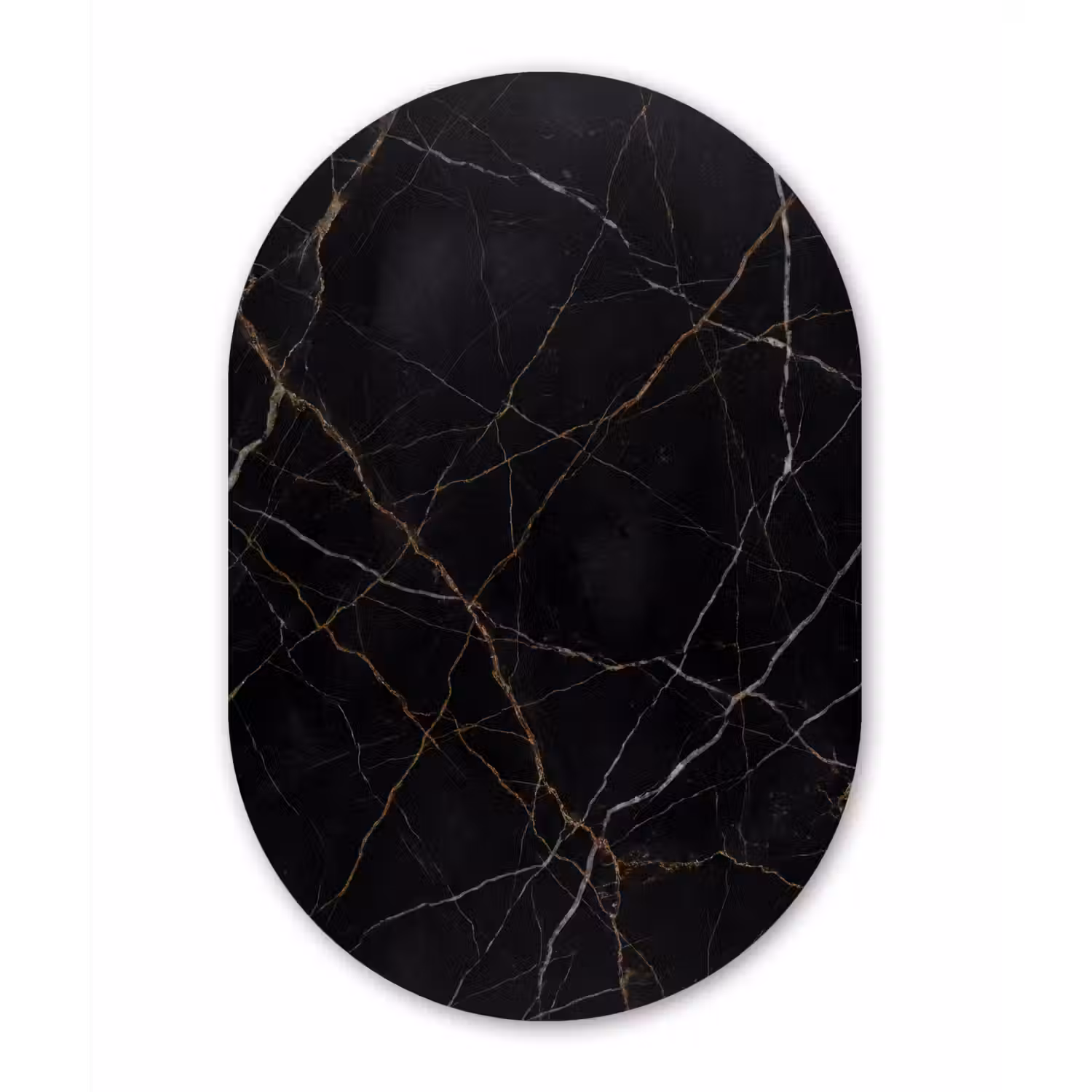 Natuursteen - Marmerpatroon - Abstract - Modern - Zwart - Goud Wandcirkel Ovaal Forex klein -3d