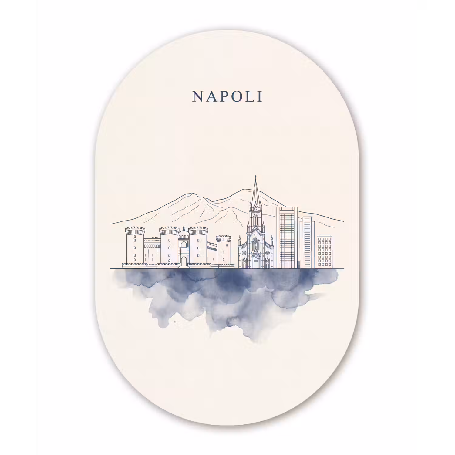 Napels - Skyline - Italie - Lijntekening - Aquarel Wandcirkel Ovaal Forex klein -3d