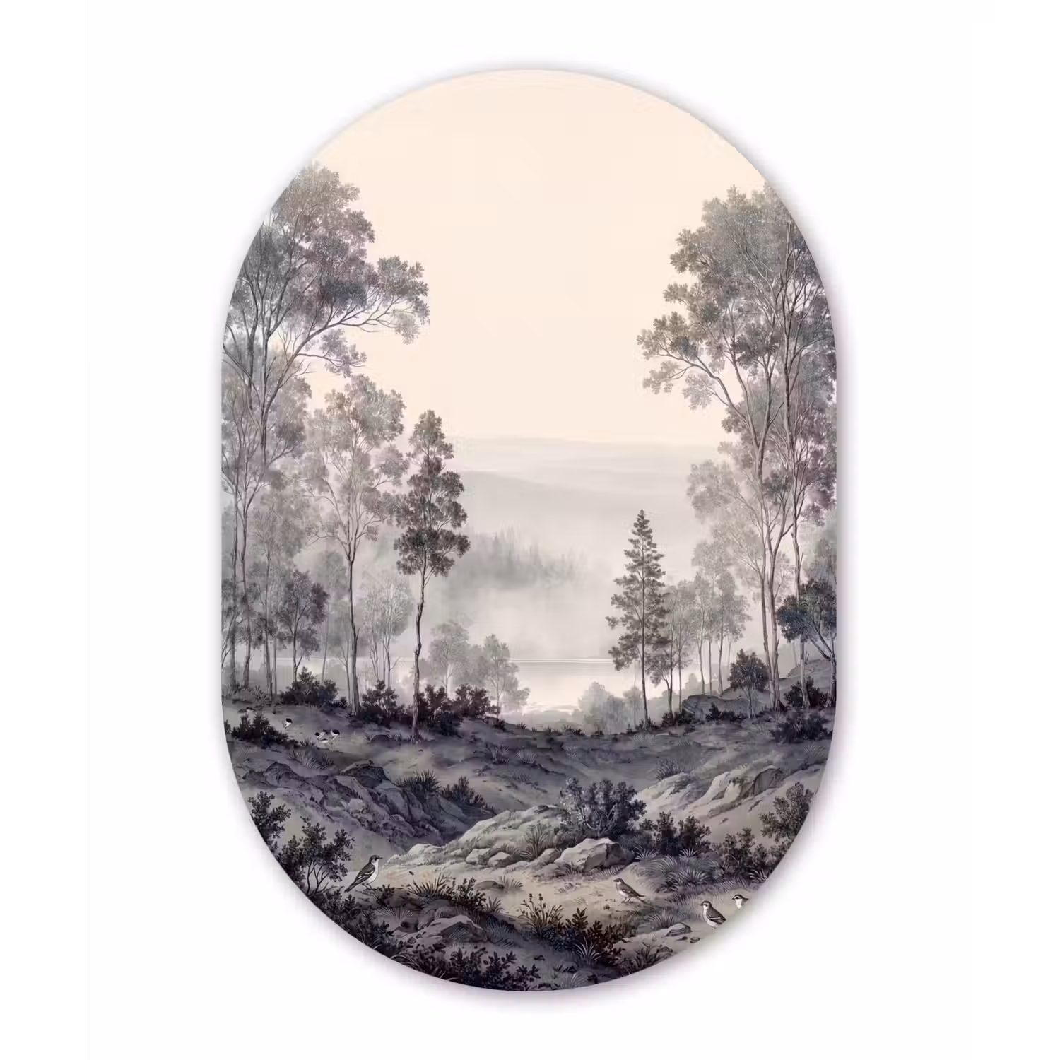 Mistig - Berglandschap - Illustratie Wandcirkel Ovaal Forex klein -3d
