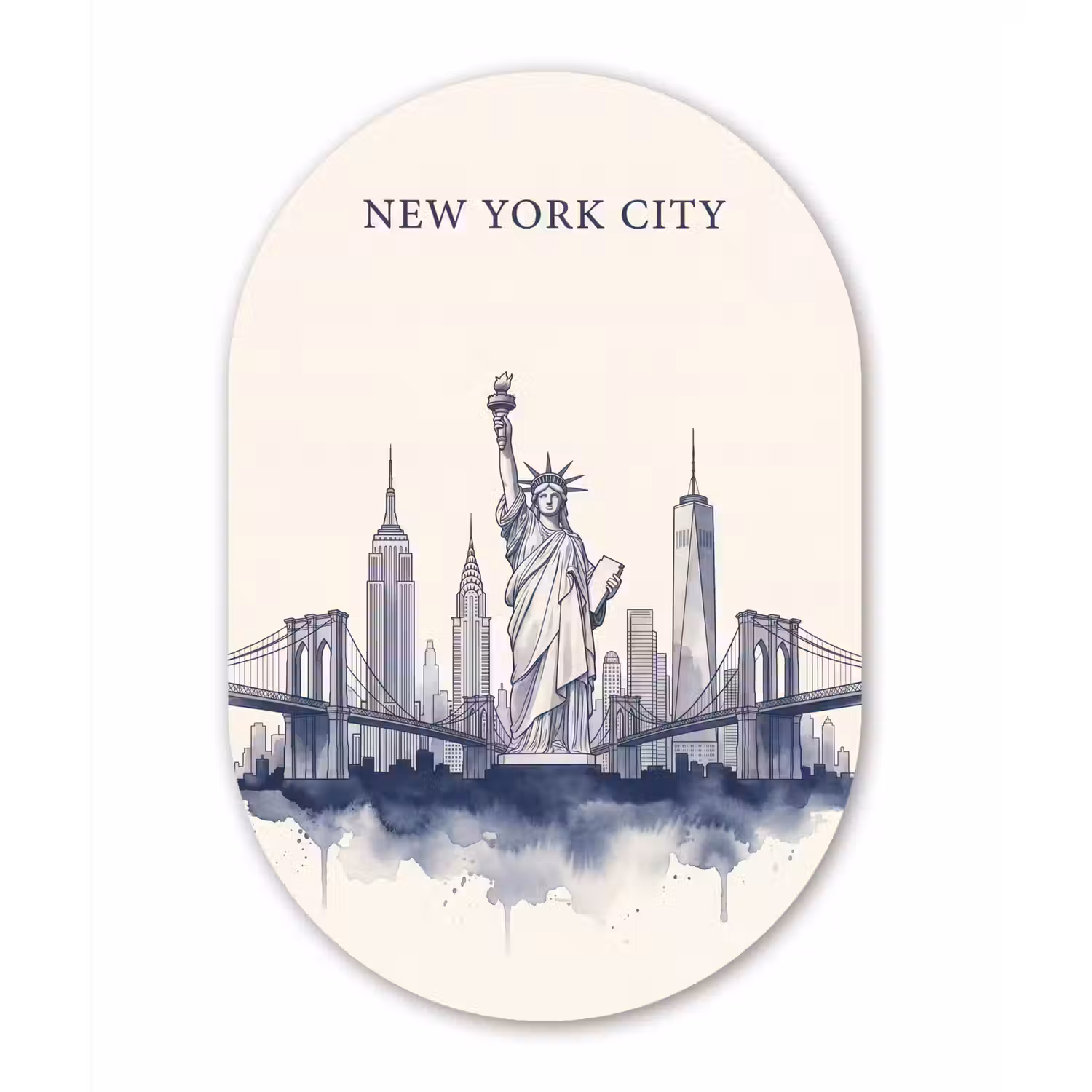 New York - Vrijheidsbeeld - Skyline - Illustratie - Blauw Wandcirkel Ovaal Forex klein -3d