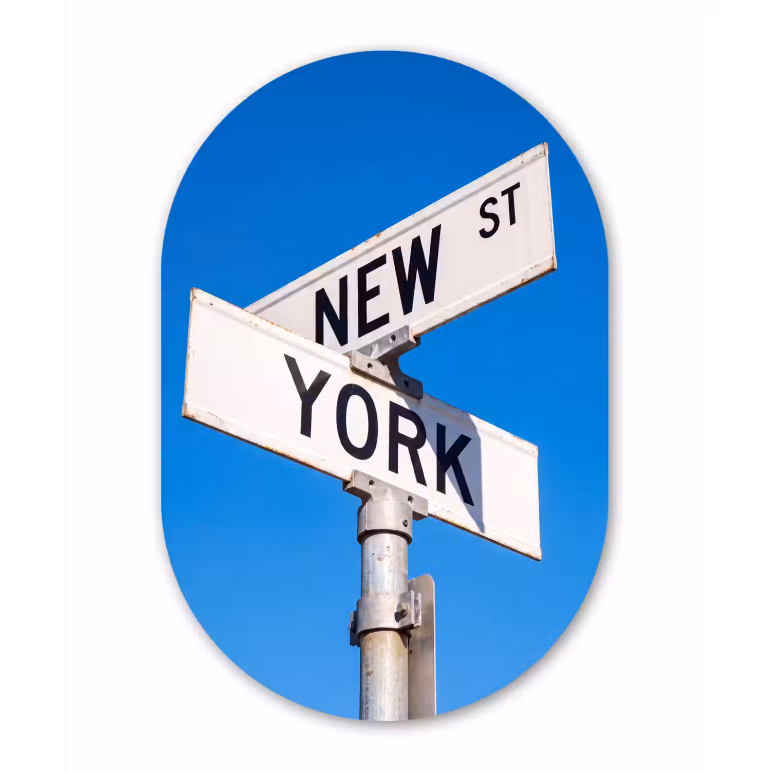 New York - Straatbord - Stad - Urban - Blauw Wandcirkel Ovaal Forex klein -3d
