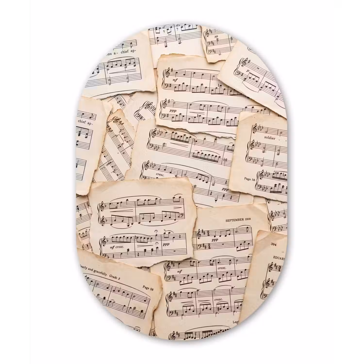 Bladmuziek - Oud - Noten - Vintage - Beige Wandcirkel Ovaal Forex klein -3d
