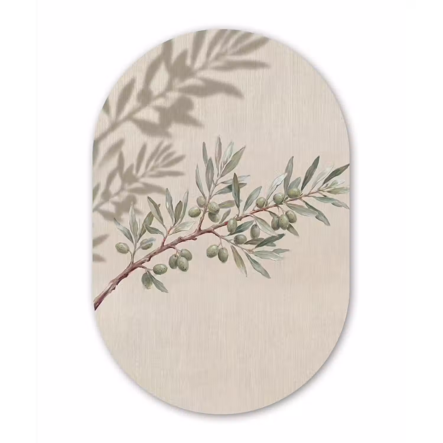 Olijftak - Bladeren - Natuur - Groen - Beige Wandcirkel Ovaal Forex klein -3d