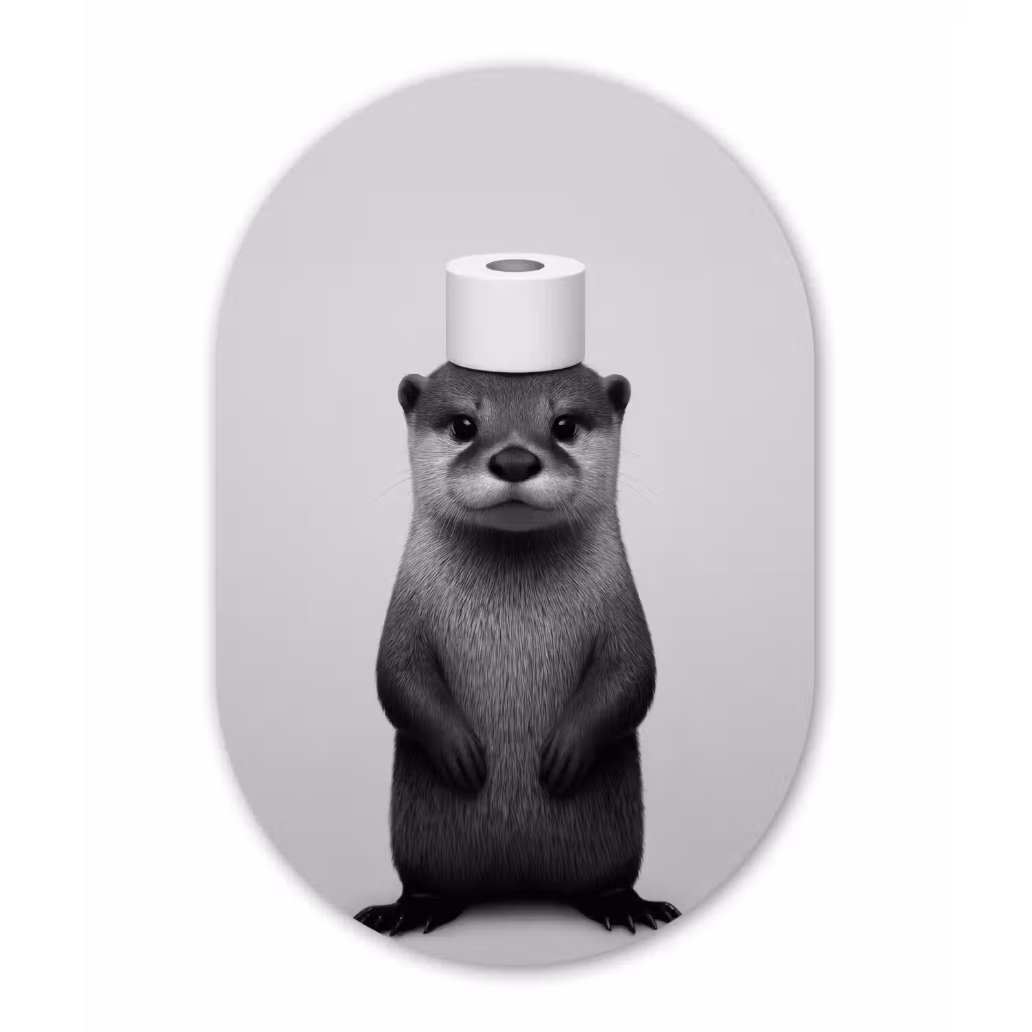 Otter - WC rol - Zwart - Wit Wandcirkel Ovaal Forex klein -3d