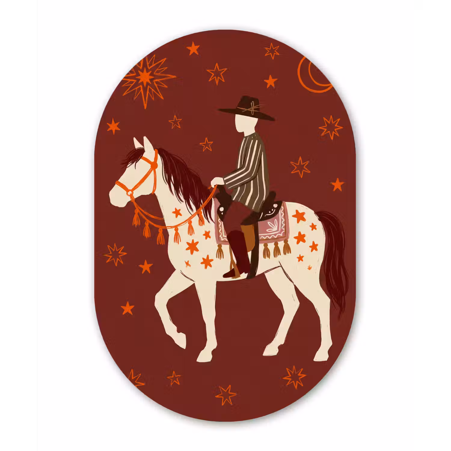 Paard - Ruiter - Sterren - Nacht - Illustratie Wandcirkel Ovaal Forex klein -3d