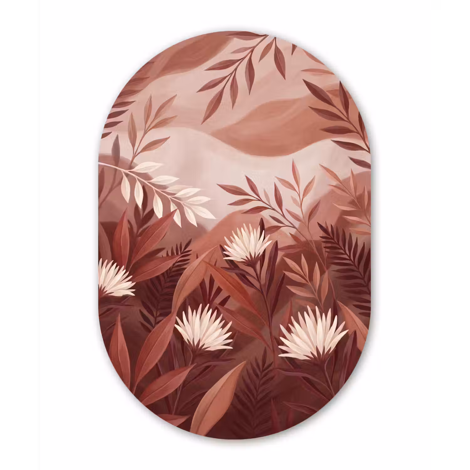 Planten - Bladeren - Botanisch - Modern - Bruin Wandcirkel Ovaal Forex klein -3d