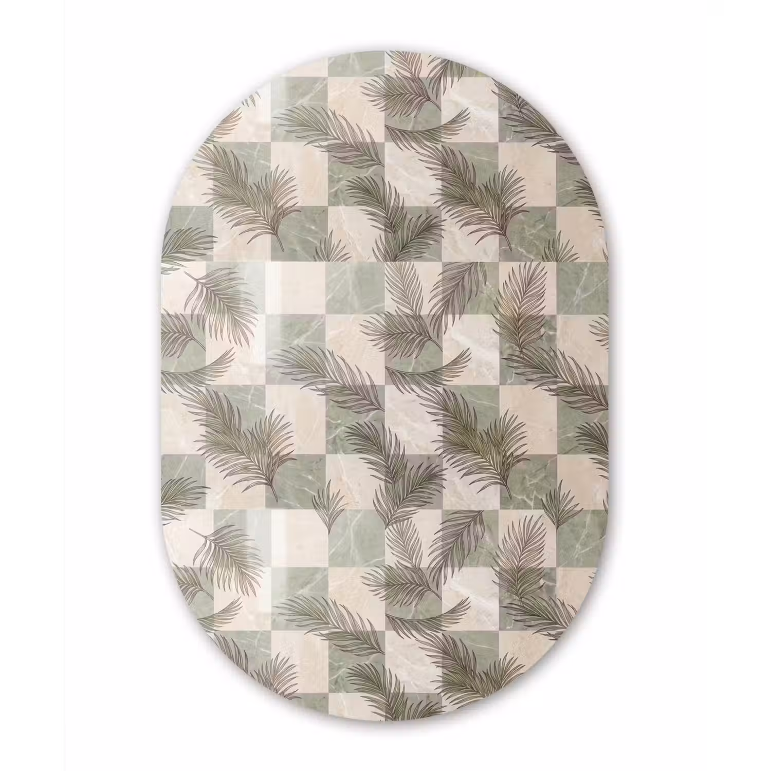 Planten - Bladeren - Marmer - Modern - Groen Wandcirkel Ovaal Forex klein -3d