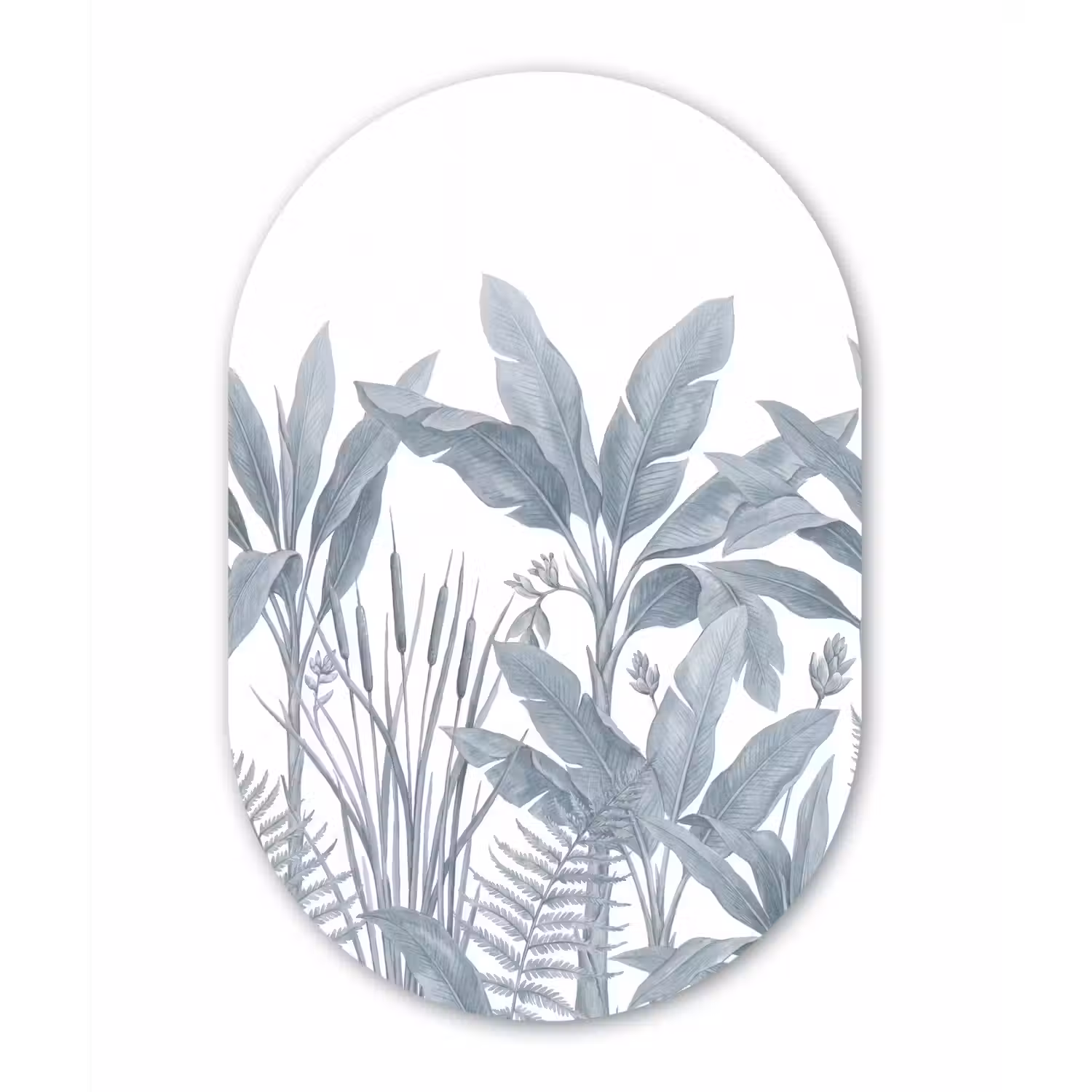 Planten - Bladeren - Natuur - Grijs Wandcirkel Ovaal Forex klein -3d