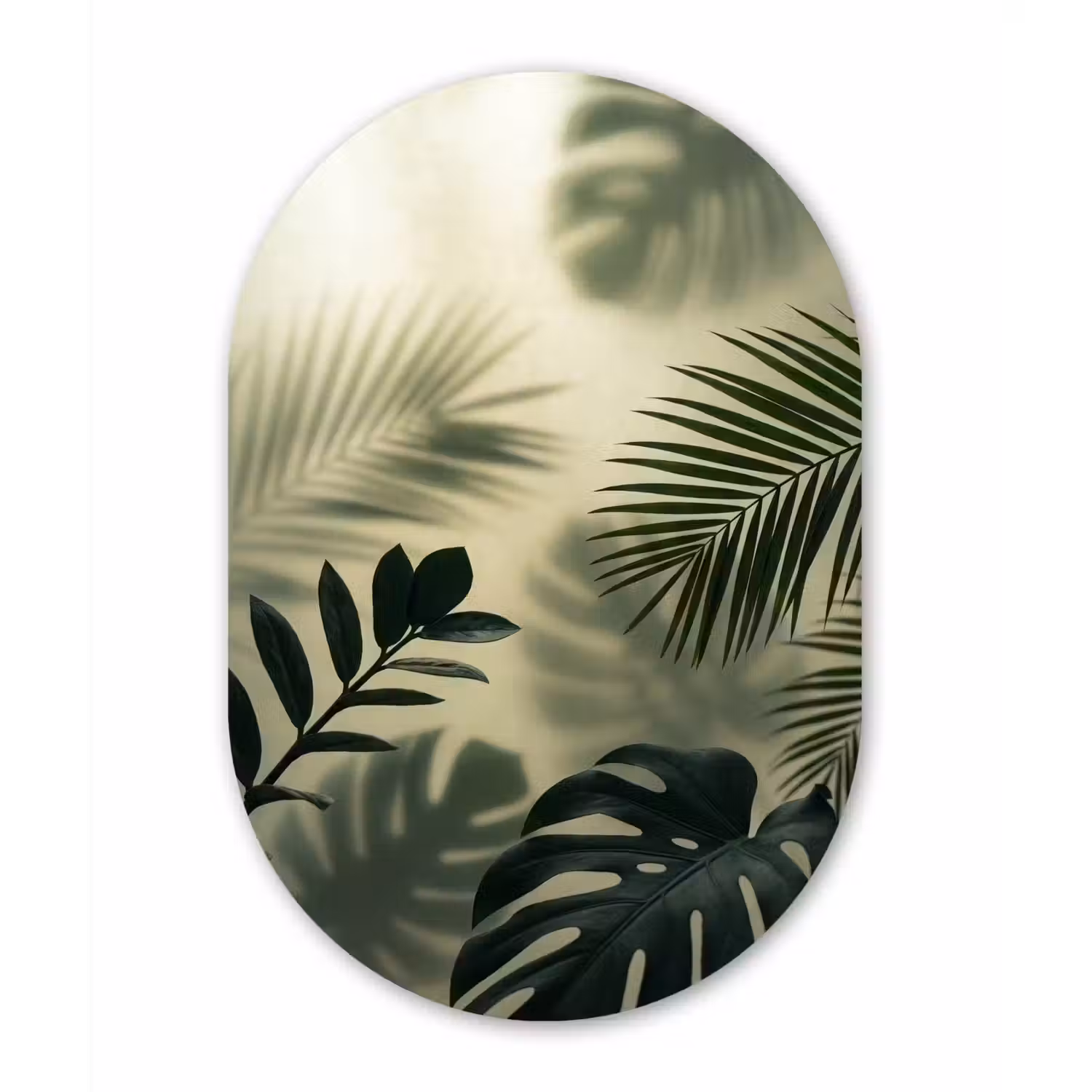 Planten - Bladeren - Schaduwen - Groen - Modern Wandcirkel Ovaal Forex klein -3d