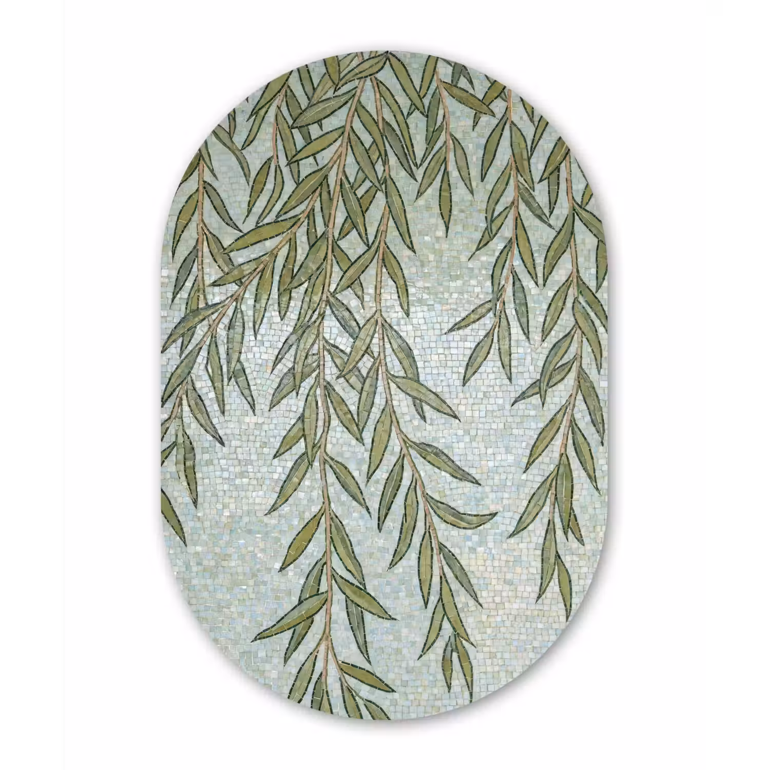 Planten - Mozaïek - Patroon - Groen - Blauw Wandcirkel Ovaal Forex klein -3d