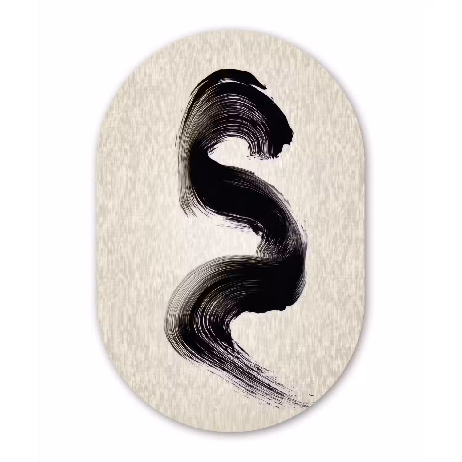 Penseelstreek - Zwart - Minimalistisch Wandcirkel Ovaal Forex klein -3d