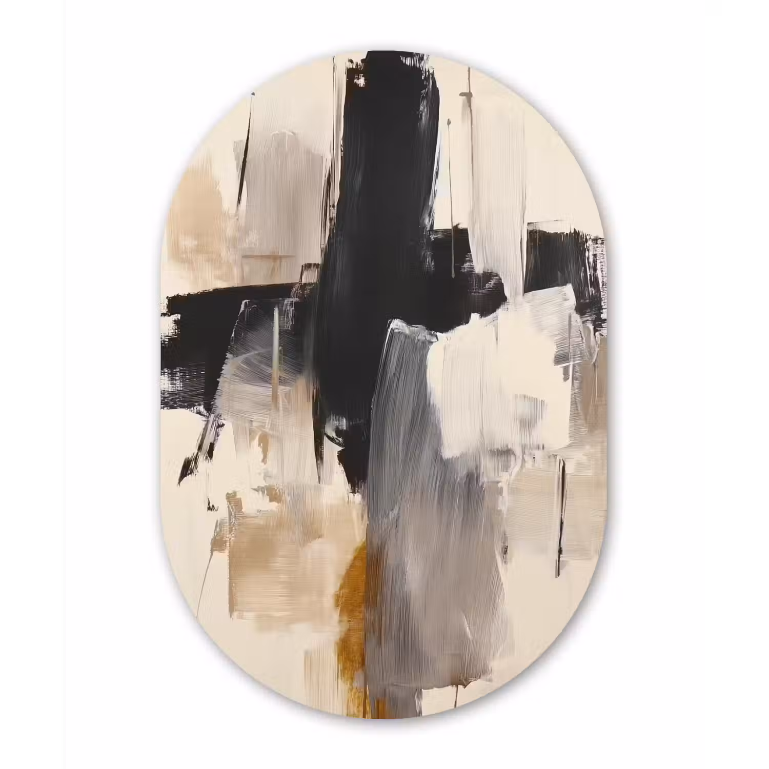 Penseelstreken - Ruw - Abstract - Beige Wandcirkel Ovaal Forex klein -3d