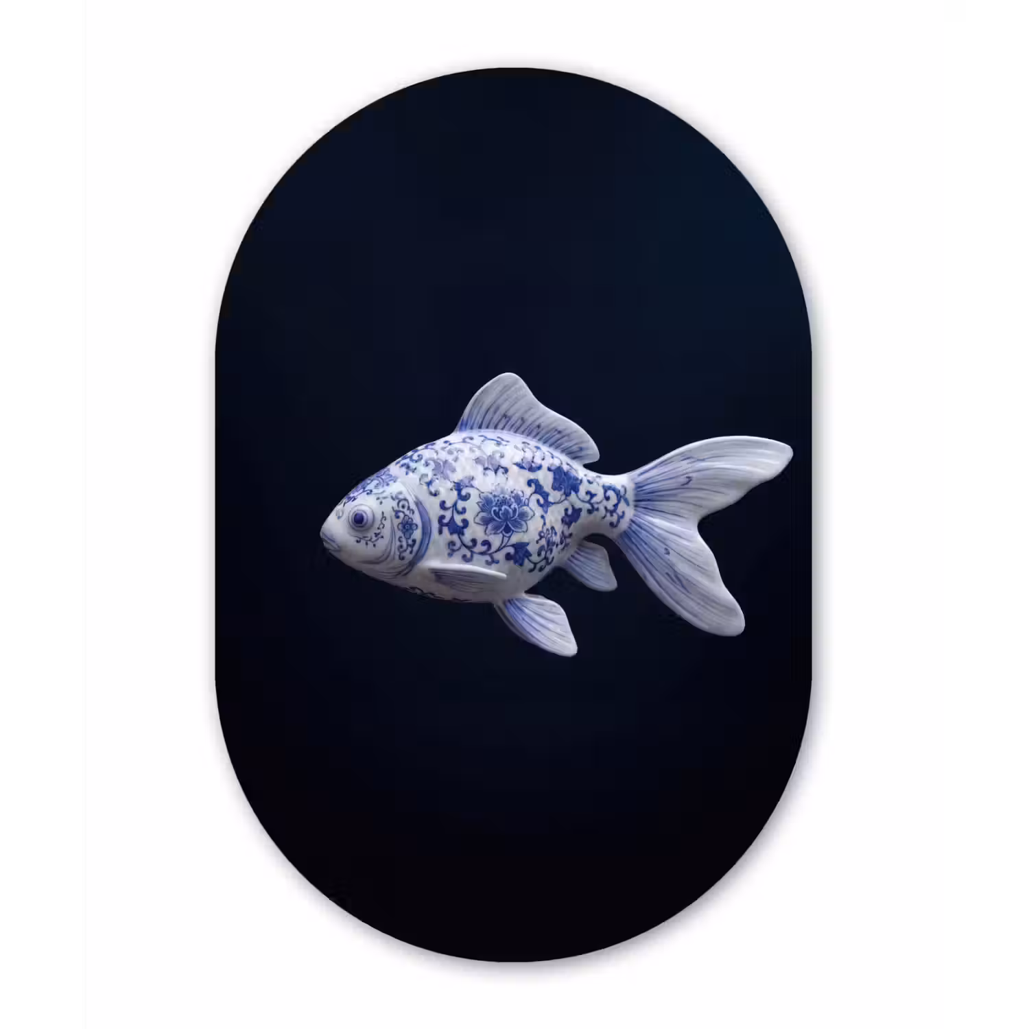 Porselein - Goudvis - Delfts - Blauw Wandcirkel Ovaal Forex klein -3d