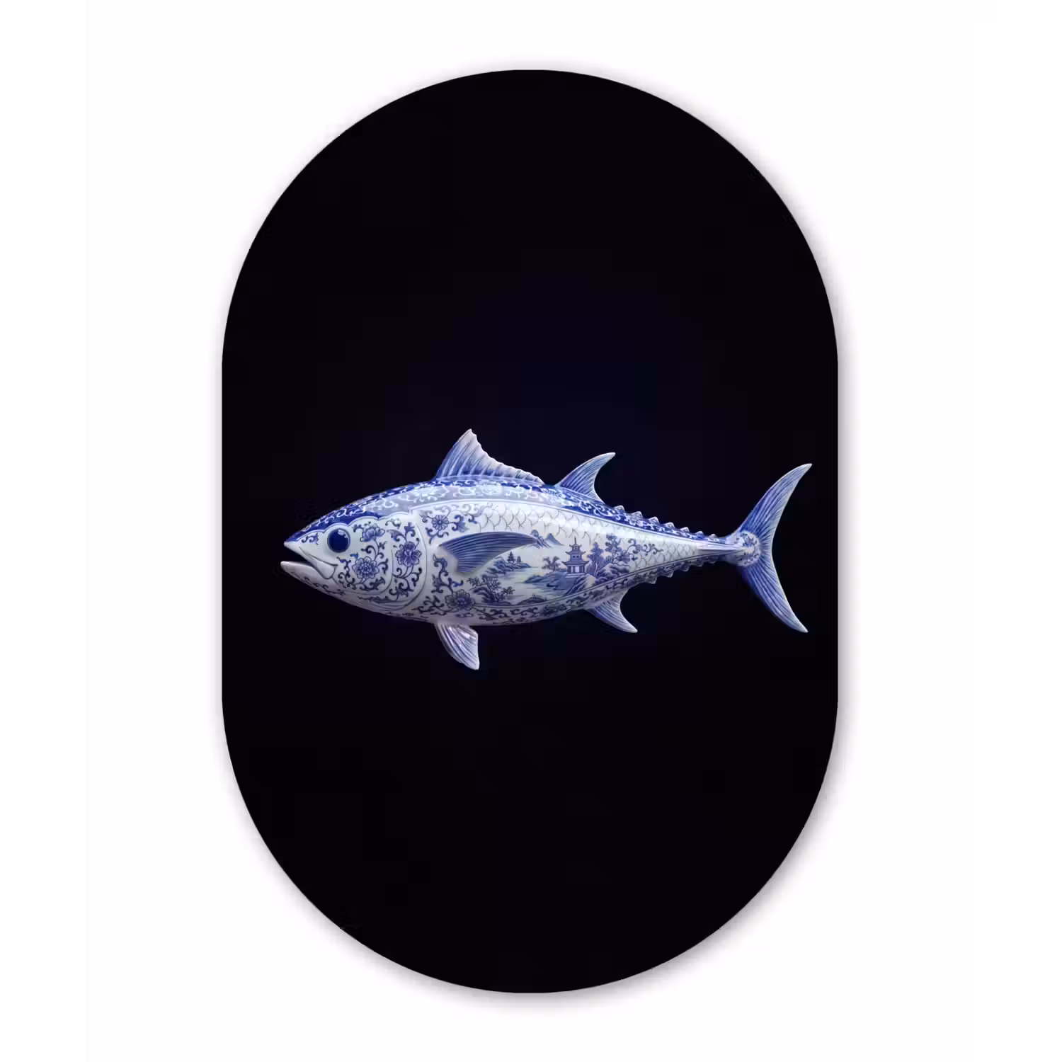 Porselein - Tonijn - Delfts - Blauw Wandcirkel Ovaal Forex klein -3d