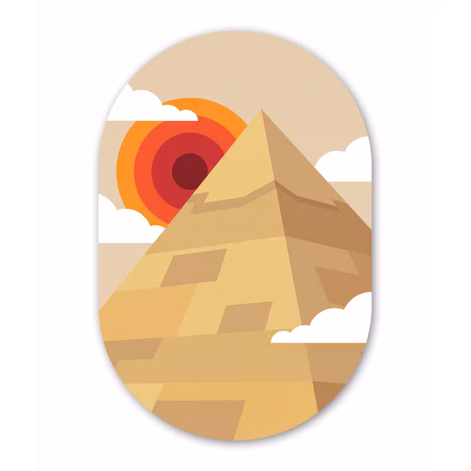 Piramide - Zon - Woestijn - Modern - Oranje Wandcirkel Ovaal Forex klein -3d