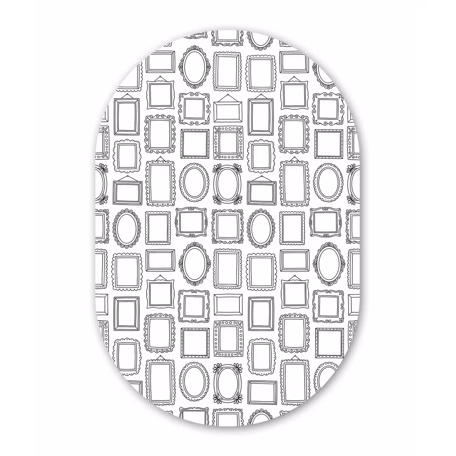 Lijsten - Patroon - Decoratie - Schets - Zwart-wit Wandcirkel Ovaal Forex klein -3d