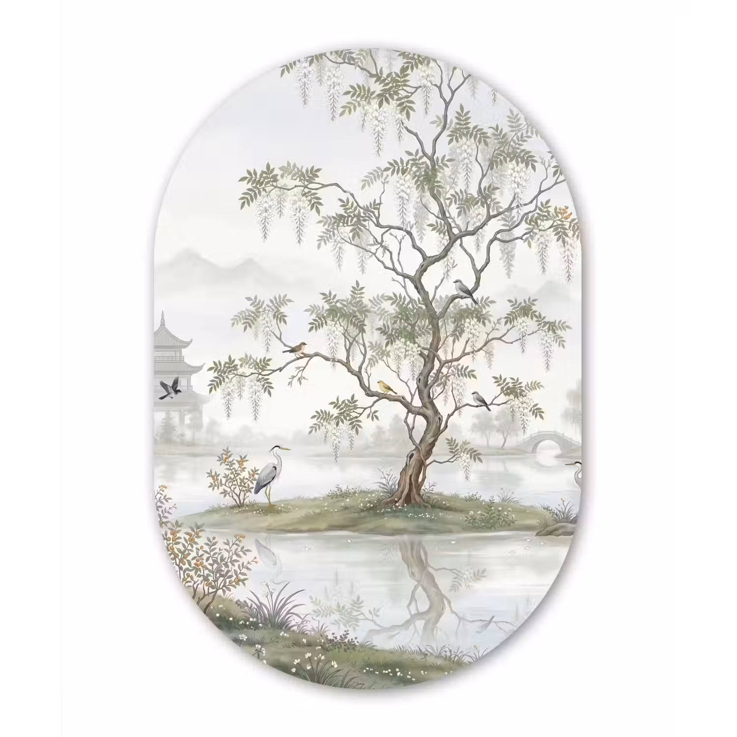 Reiger - Landschap - Groen Wandcirkel Ovaal Forex klein -3d