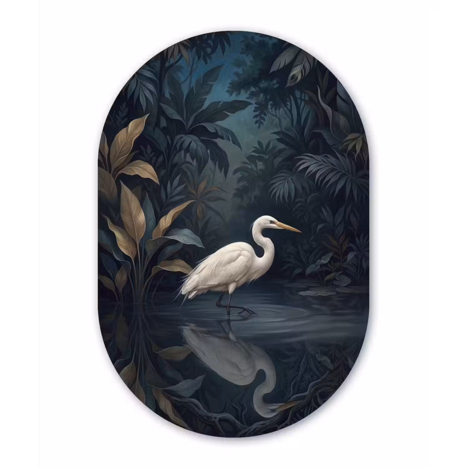 Reiger - Water - Natuur - Modern - Wit Wandcirkel Ovaal Forex klein -3d
