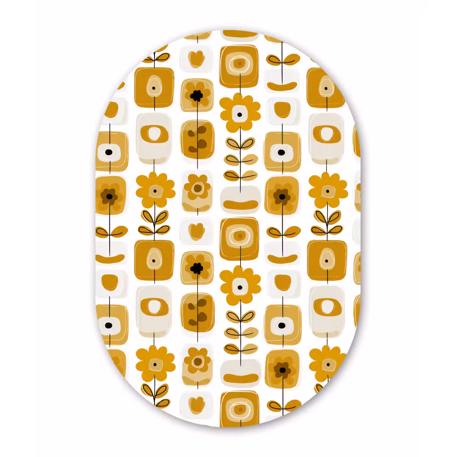 Retro - Abstract - Bloemen - Okergeel Wandcirkel Ovaal Forex klein 630 -3d