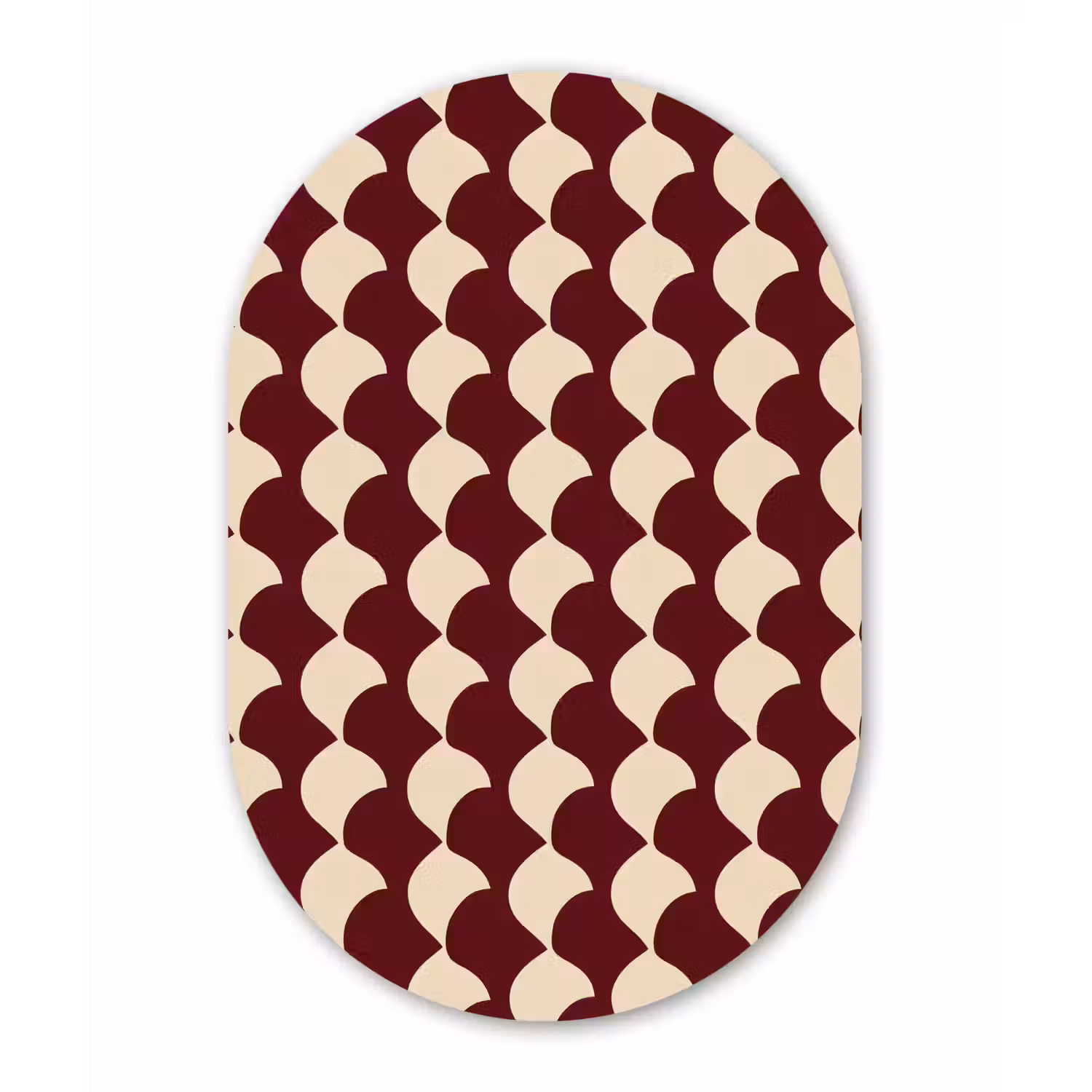 Rood - Tegelpatroon - Crème Wandcirkel Ovaal Forex klein 630 -3d