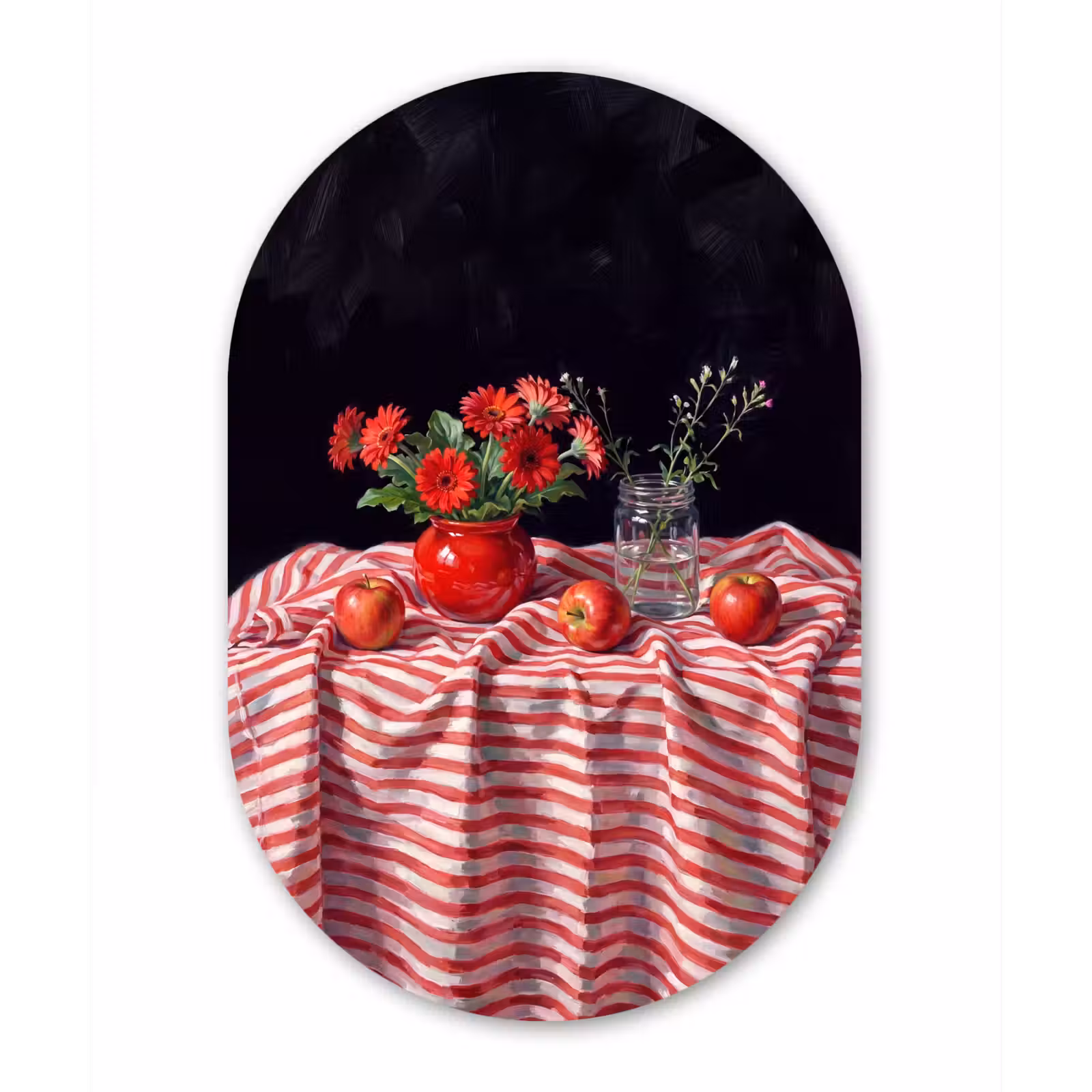 Forexbild Oval - Rote Blumen – Vase - Rode bloemen - Vaas Wandcirkel Ovaal Forex klein