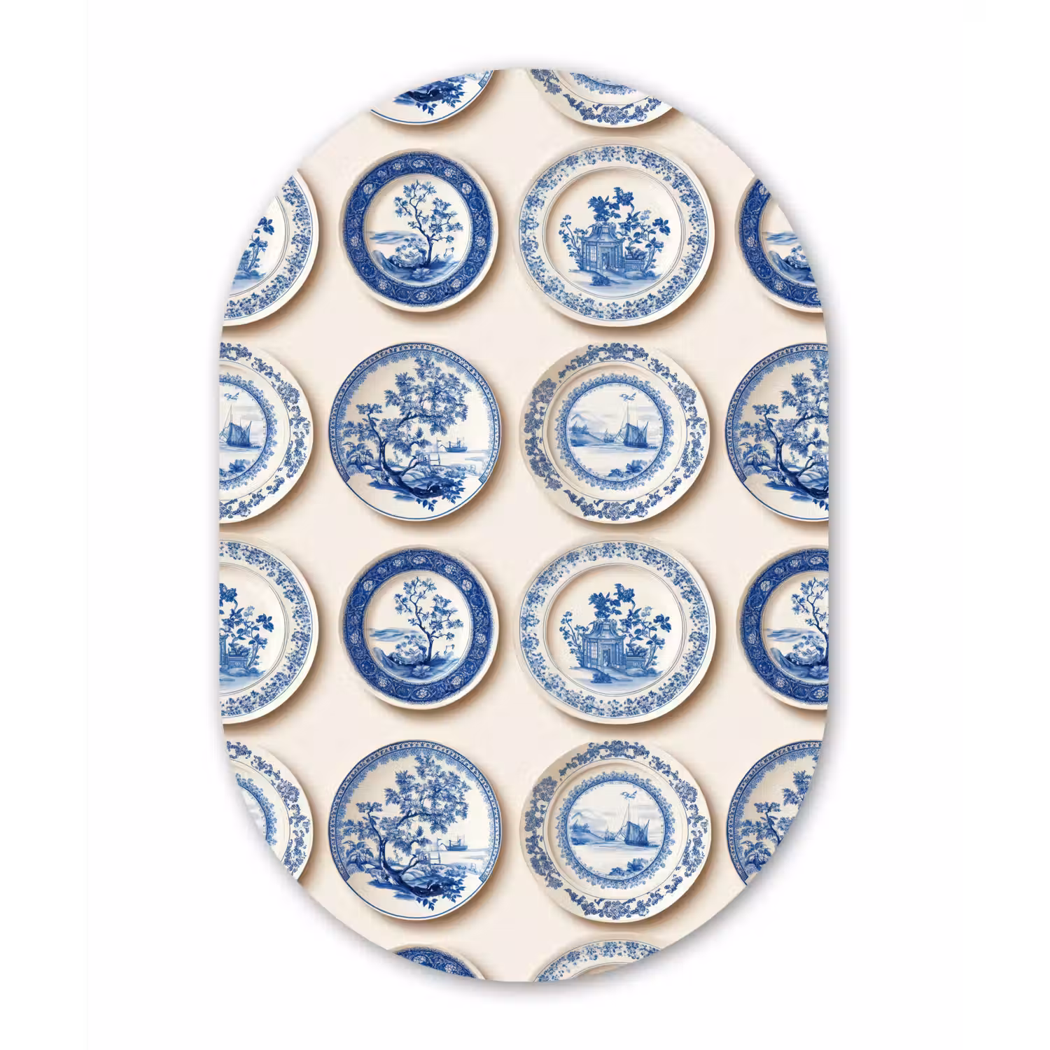 Borden - Bomen - Planten - Blauw Wandcirkel Ovaal Forex klein 630 -3d